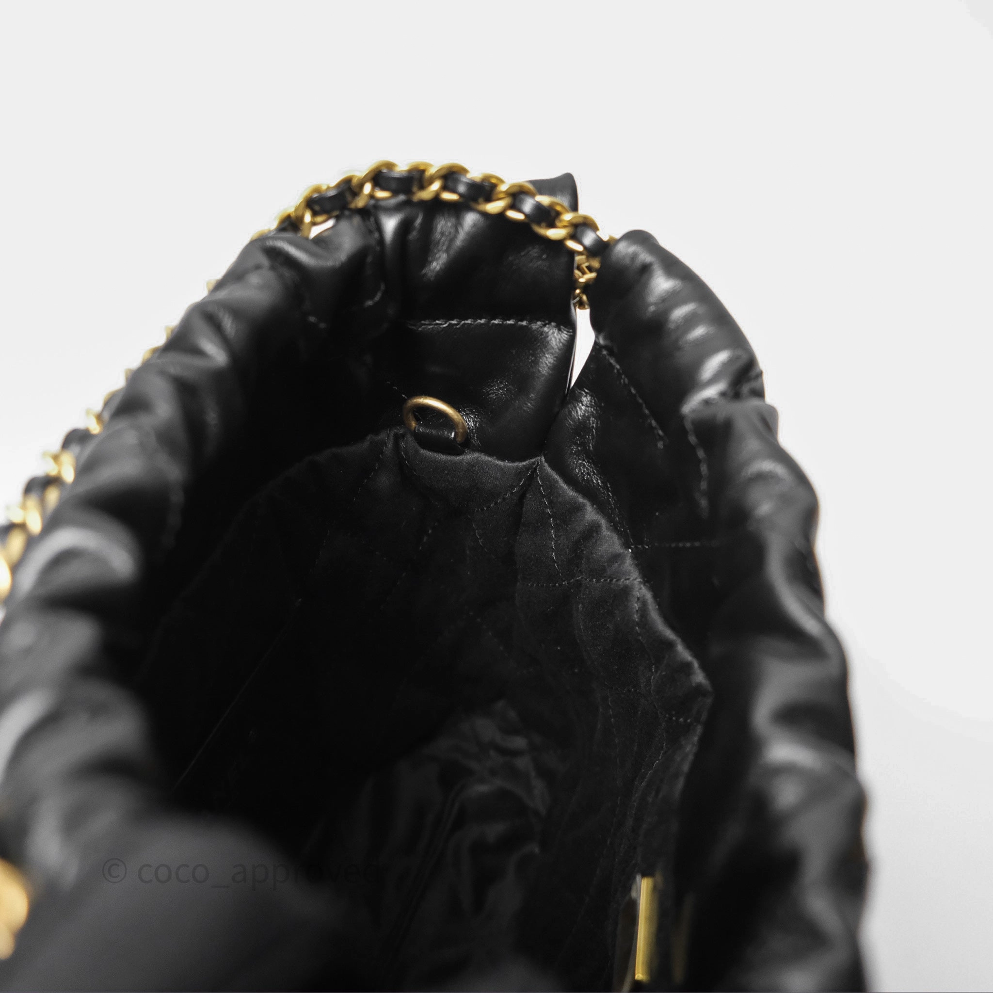 Chanel 22 Mini Bag Black Crumpled Calfskin Aged Gold Hardware