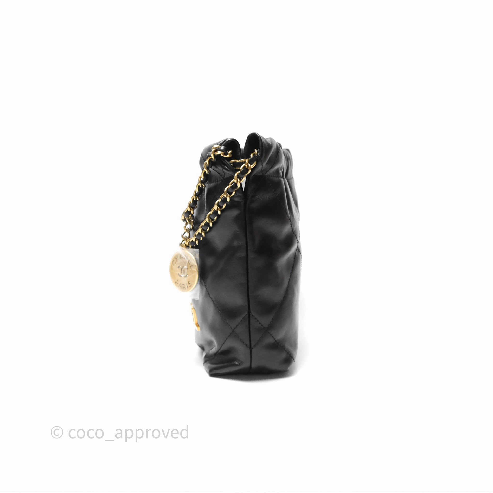 Chanel 22 Mini Bag Black Crumpled Calfskin Aged Gold Hardware