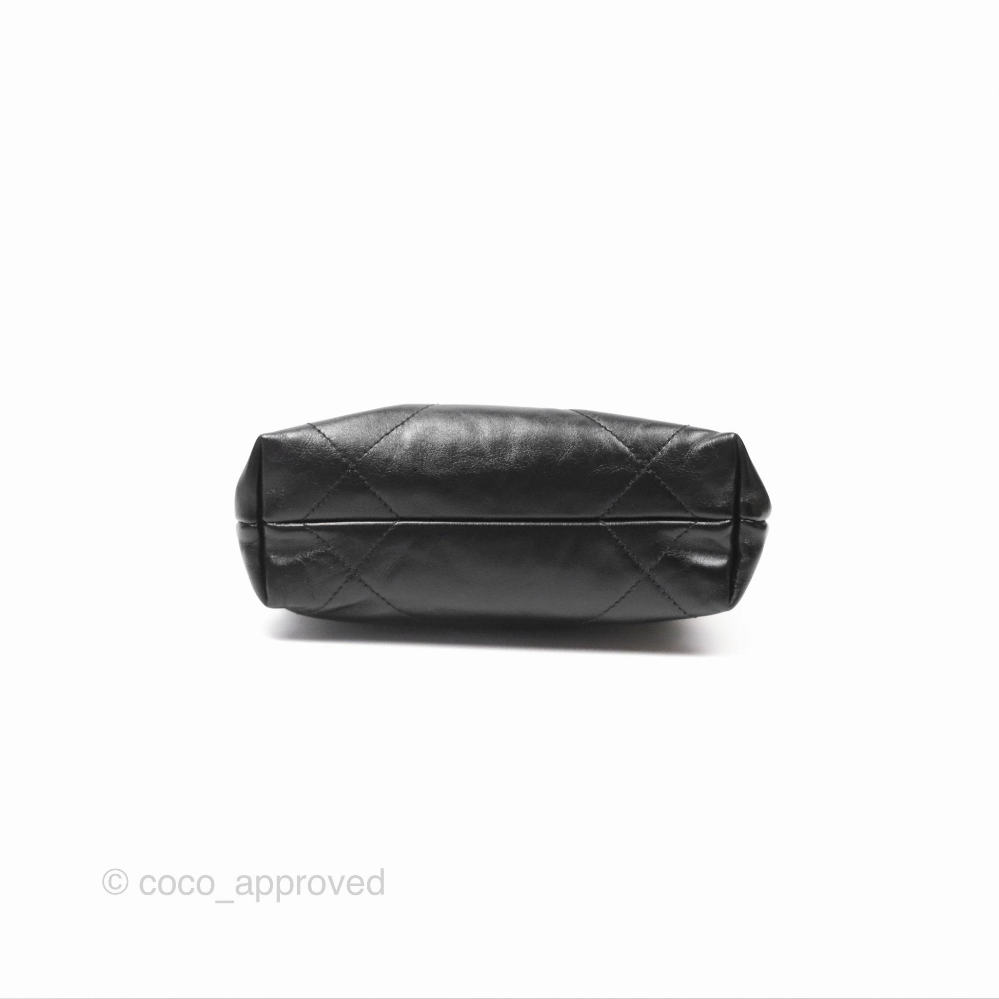 Chanel 22 Mini Bag Black Crumpled Calfskin White Lacquered Metal Logo