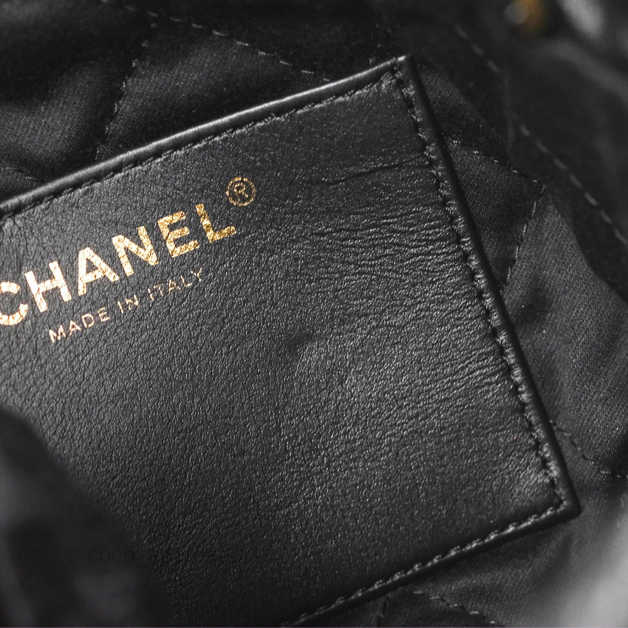 Chanel 22 Mini Bag Black Crumpled Calfskin White Lacquered Metal Logo