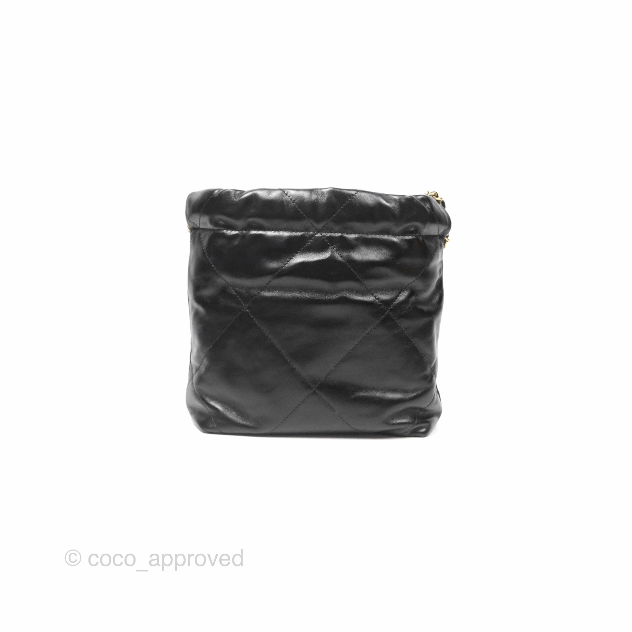 Chanel 22 Mini Bag Black Crumpled Calfskin White Lacquered Metal Logo