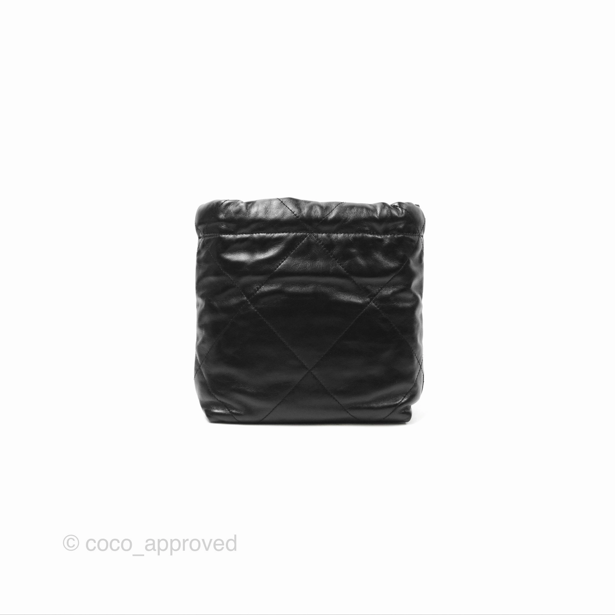 Chanel 22 Mini Bag Black Shiny Crumpled Calfskin Matte Silver Hardware