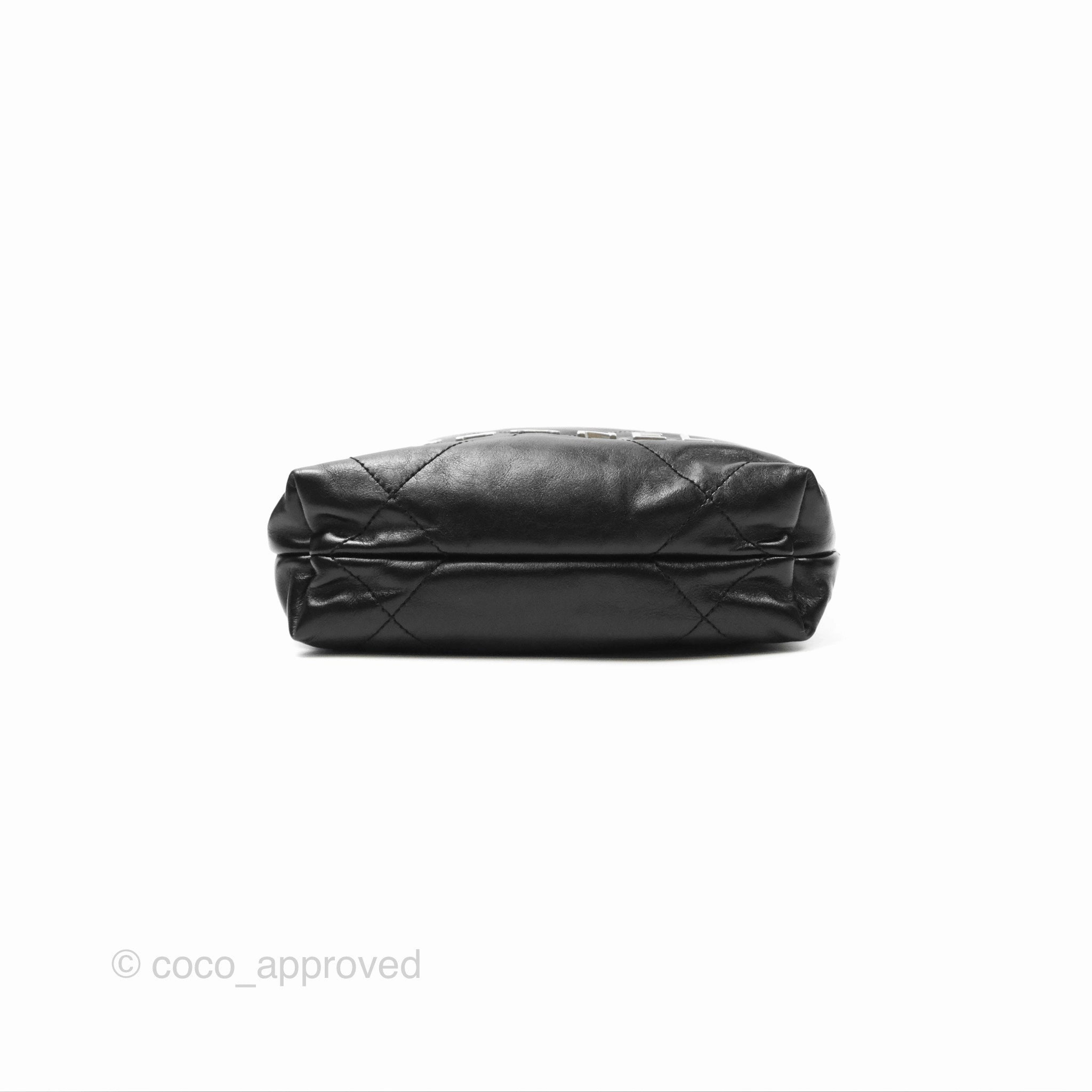 Chanel 22 Mini Bag Black Shiny Crumpled Calfskin Matte Silver Hardware