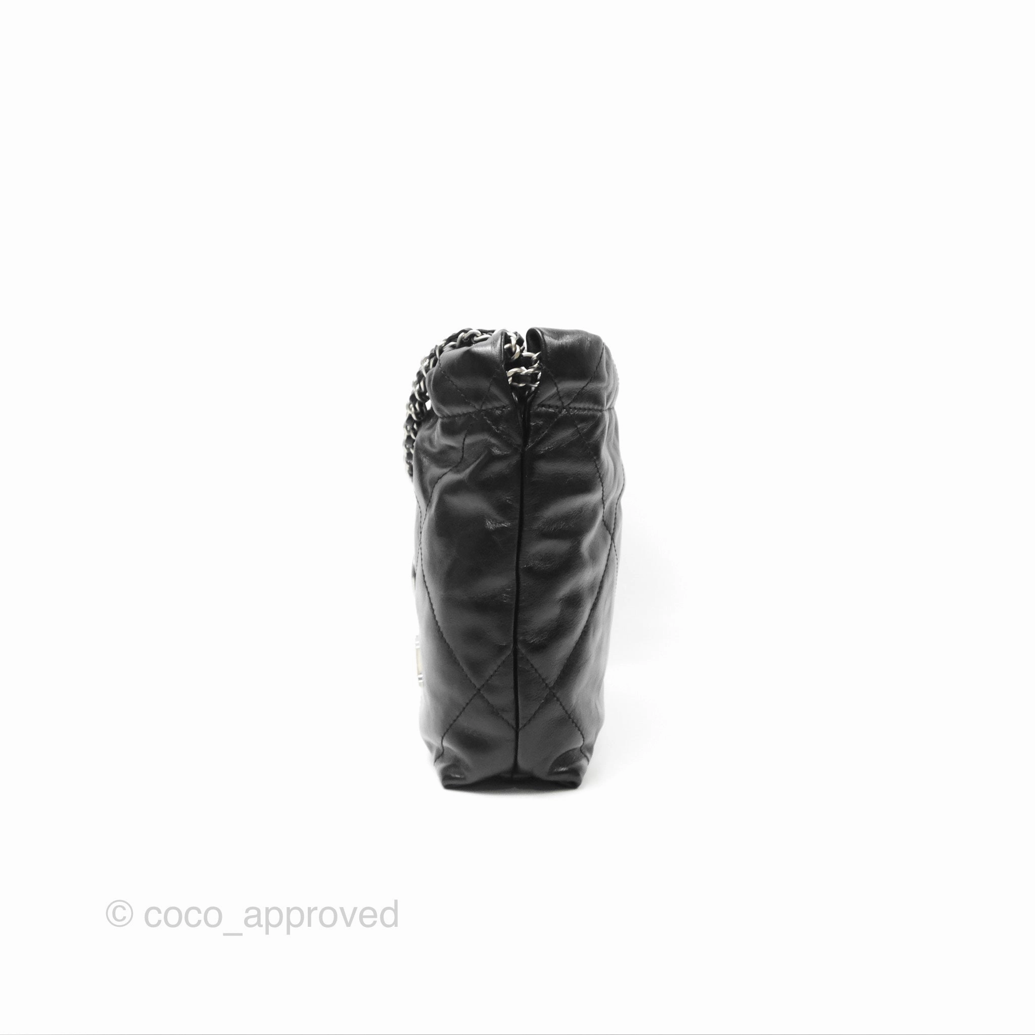 Chanel 22 Mini Bag Black Shiny Crumpled Calfskin Matte Silver Hardware