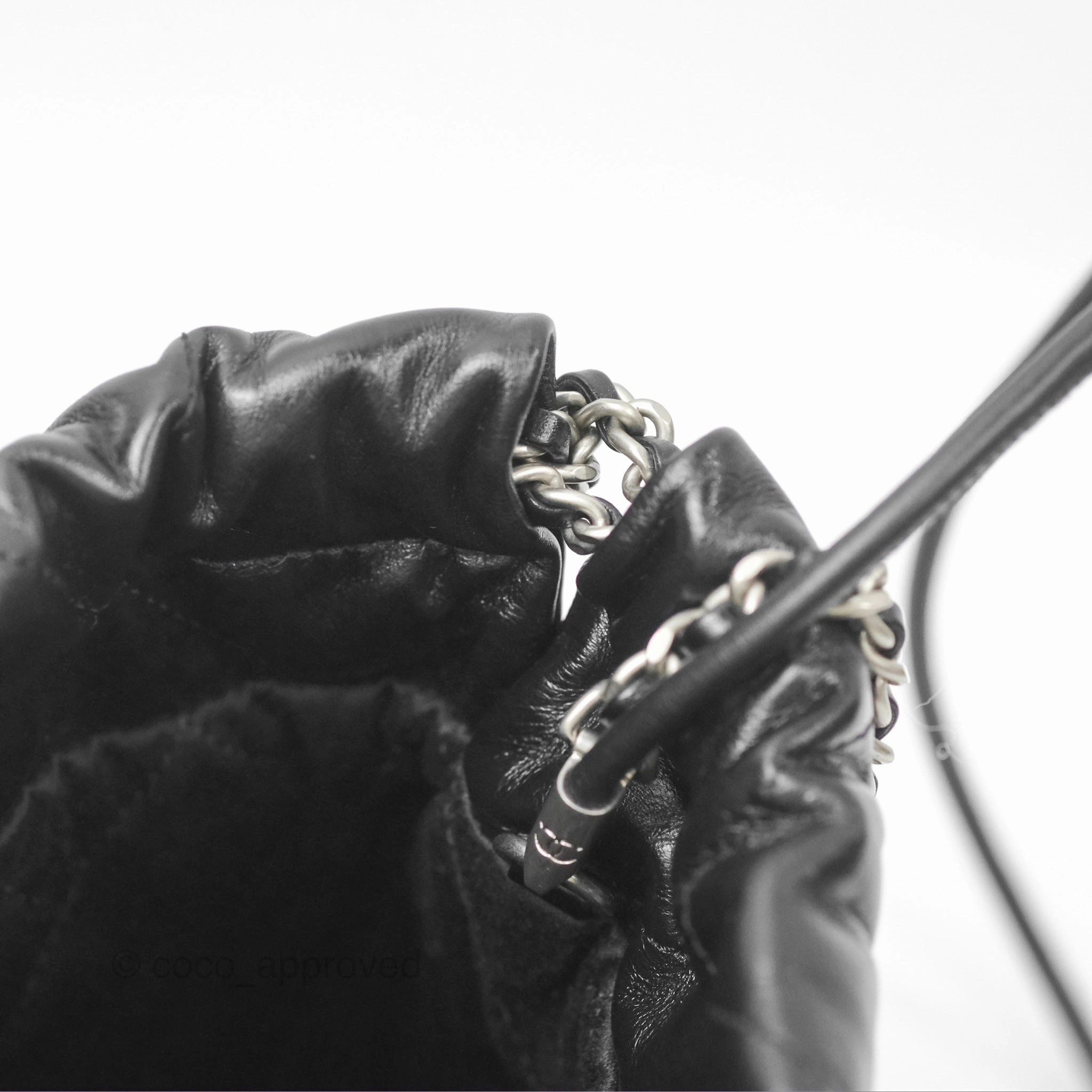Chanel 22 Mini Bag Black Shiny Crumpled Calfskin Matte Silver Hardware