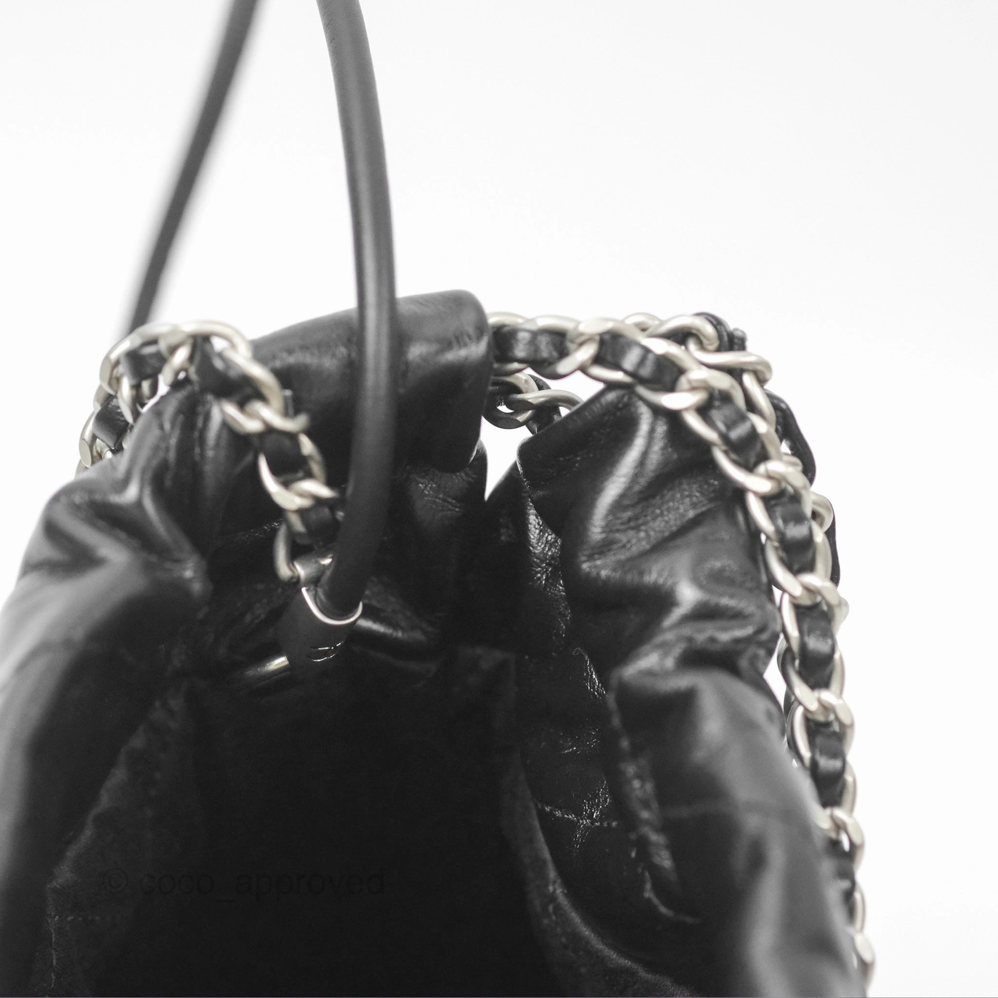 Chanel 22 Mini Bag Black Shiny Crumpled Calfskin Matte Silver Hardware