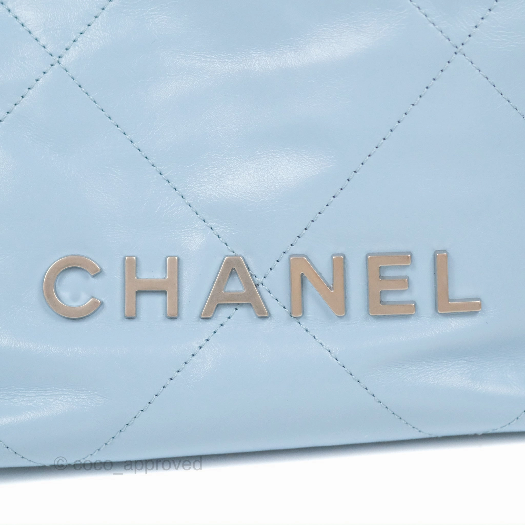 Chanel 22 Mini Bag Light Blue Crumpled Calfskin