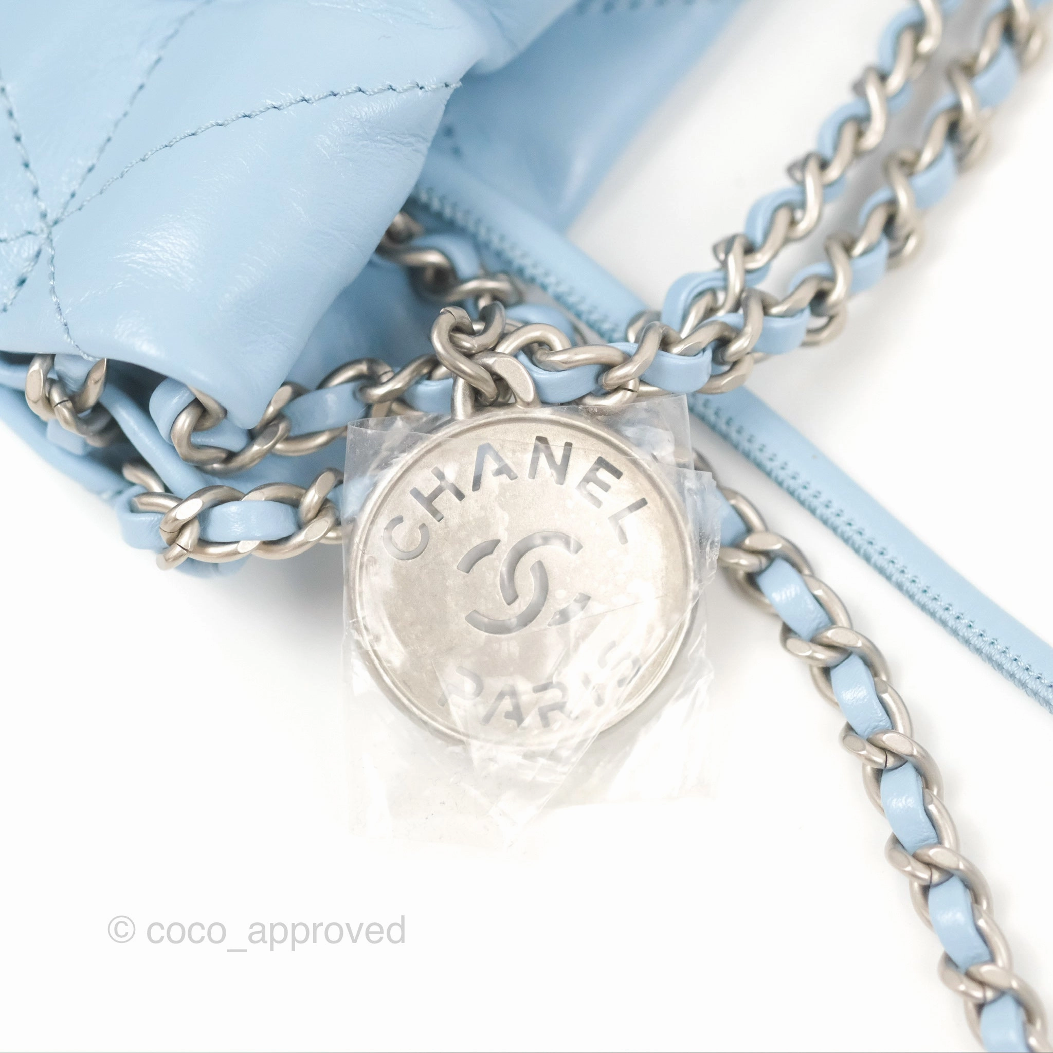 Chanel 22 Mini Bag Light Blue Crumpled Calfskin