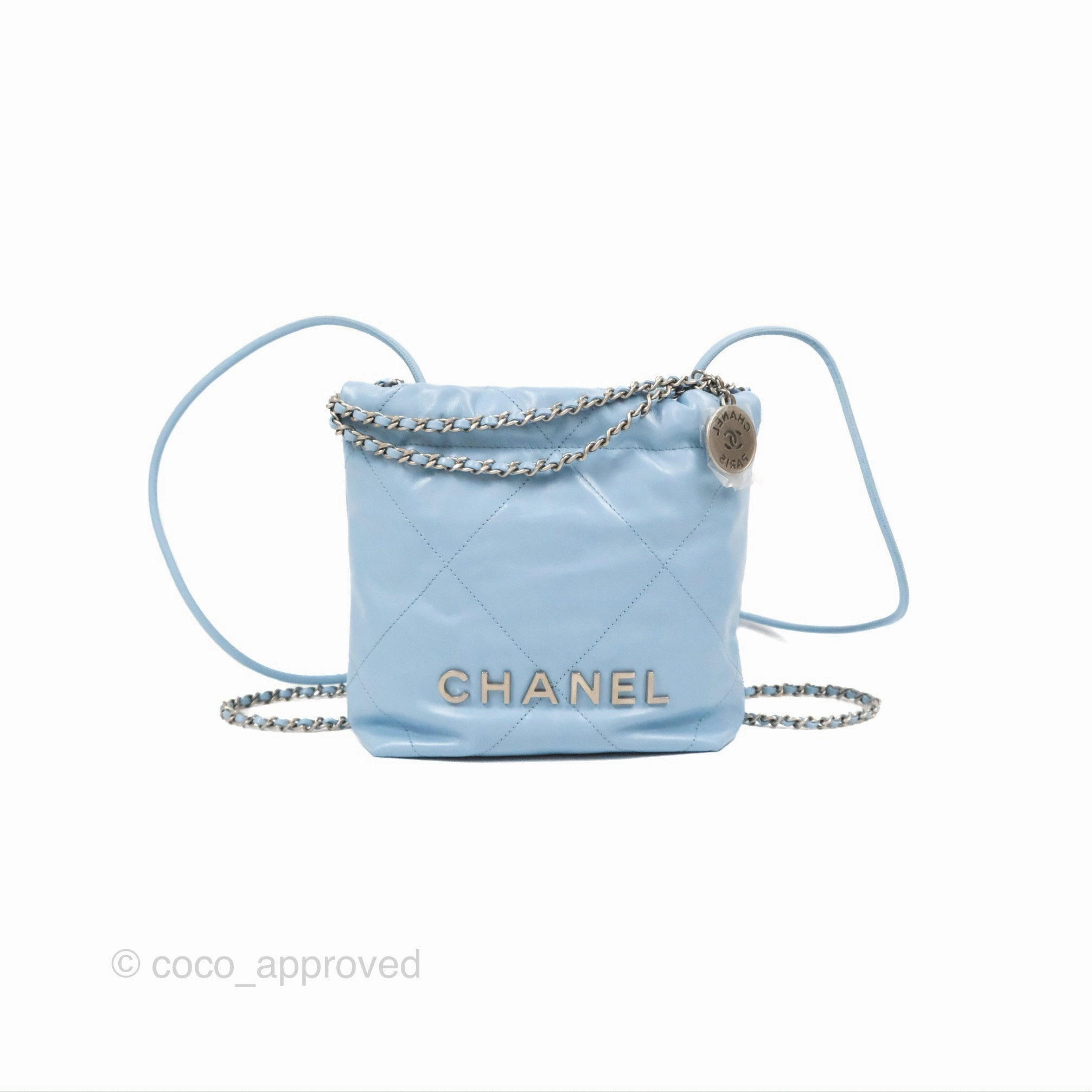 Chanel 22 Mini Bag Light Blue Crumpled Calfskin
