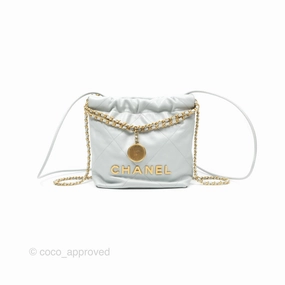 Chanel 22 Mini Bag Light Blue Grey Shiny Calfskin