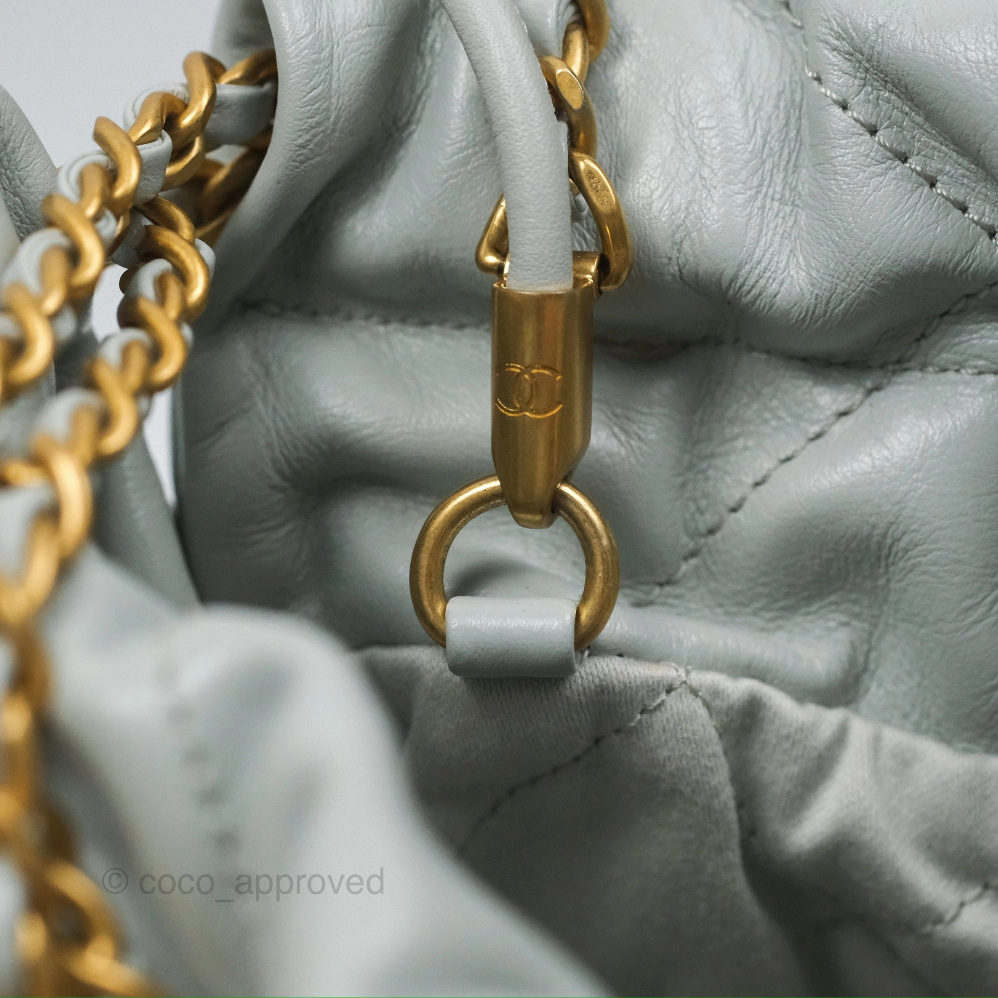 Chanel 22 Mini Bag Light Blue Grey Shiny Calfskin