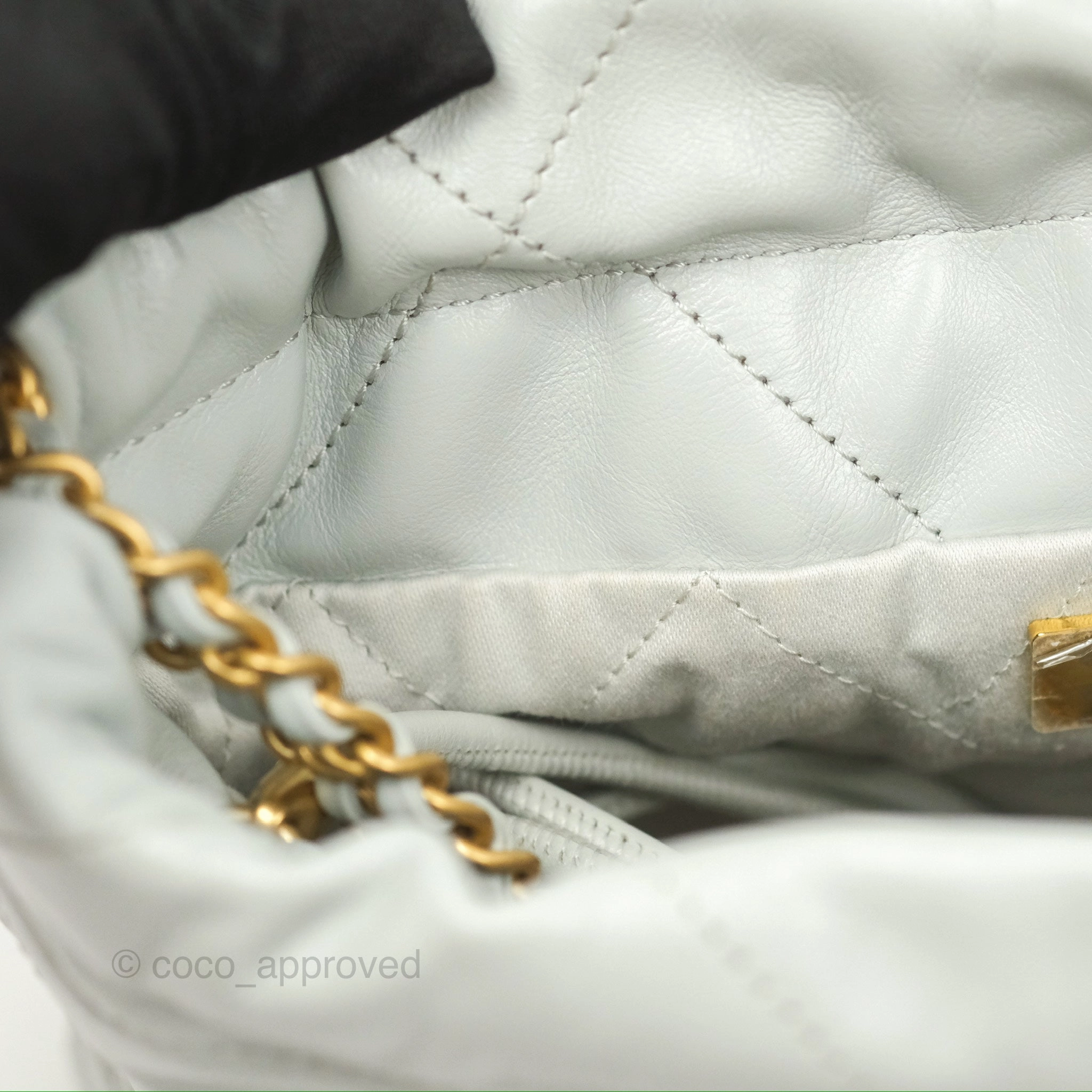 Chanel 22 Mini Bag Light Blue Grey Shiny Calfskin