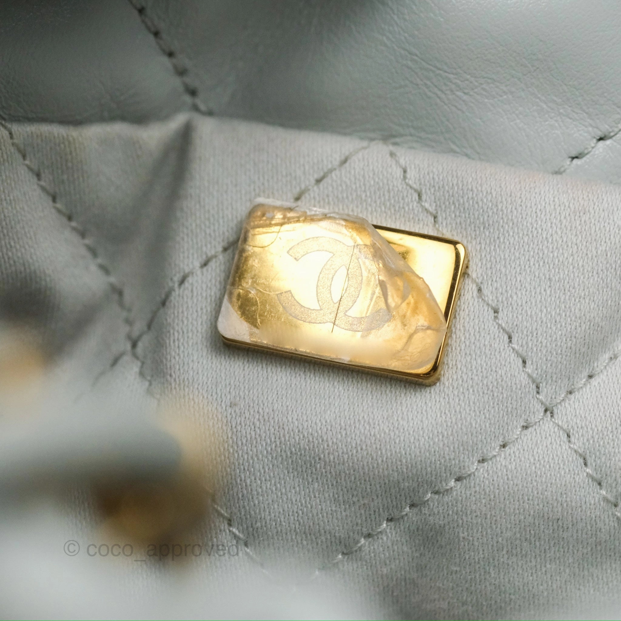 Chanel 22 Mini Bag Light Blue Grey Shiny Calfskin