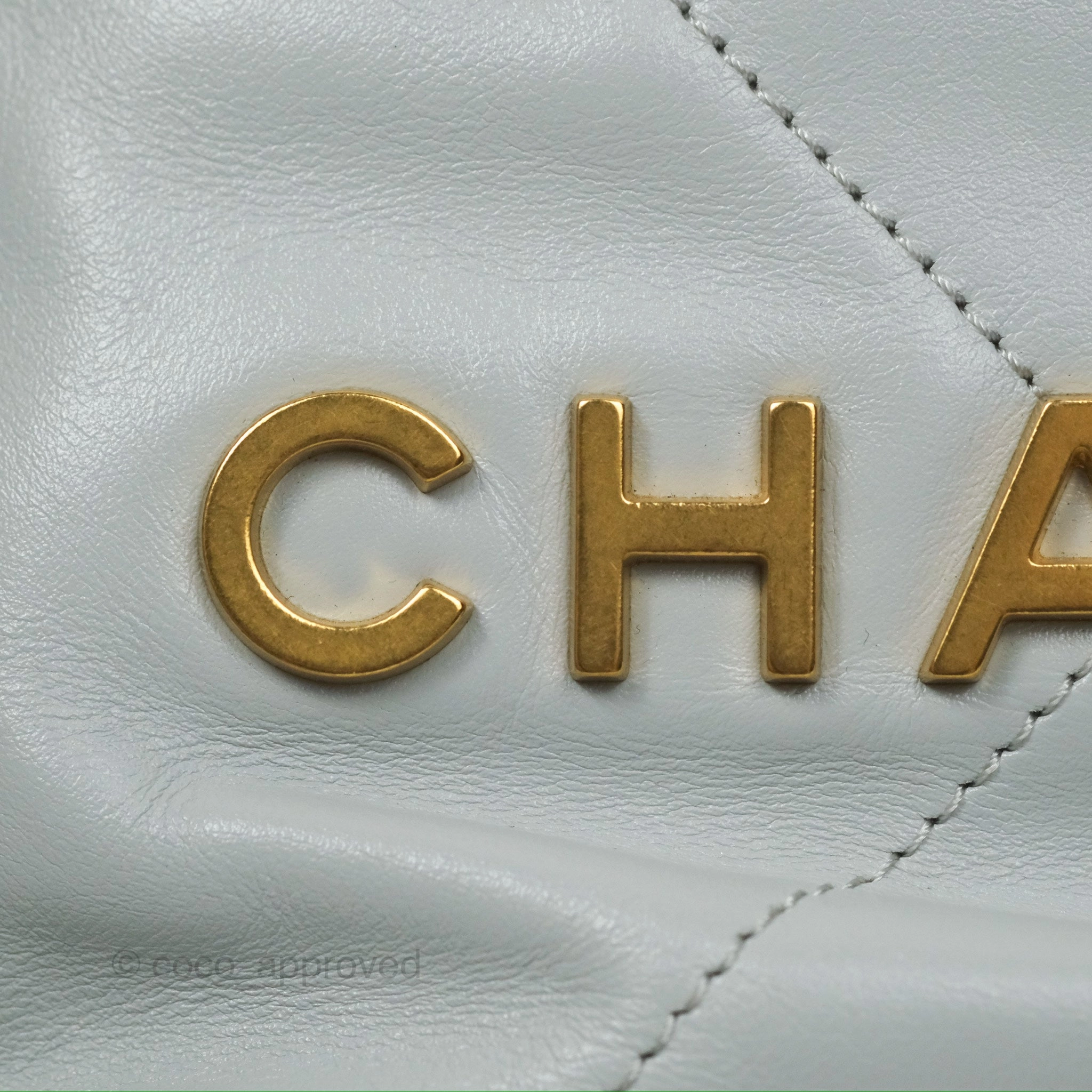 Chanel 22 Mini Bag Light Blue Grey Shiny Calfskin