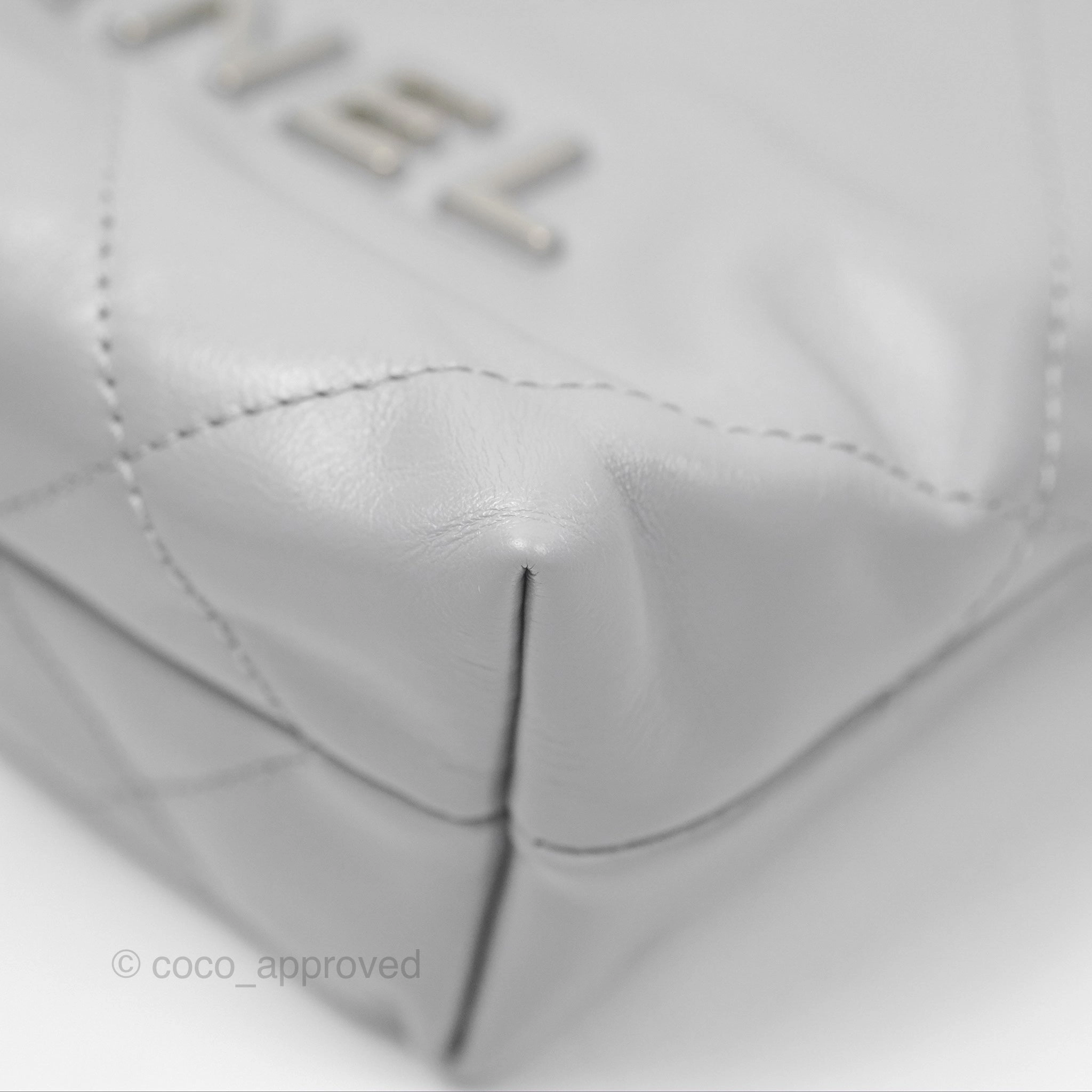 Chanel 22 Mini Bag Light Grey Shiny Crumpled Calfskin Matte Silver Hardware