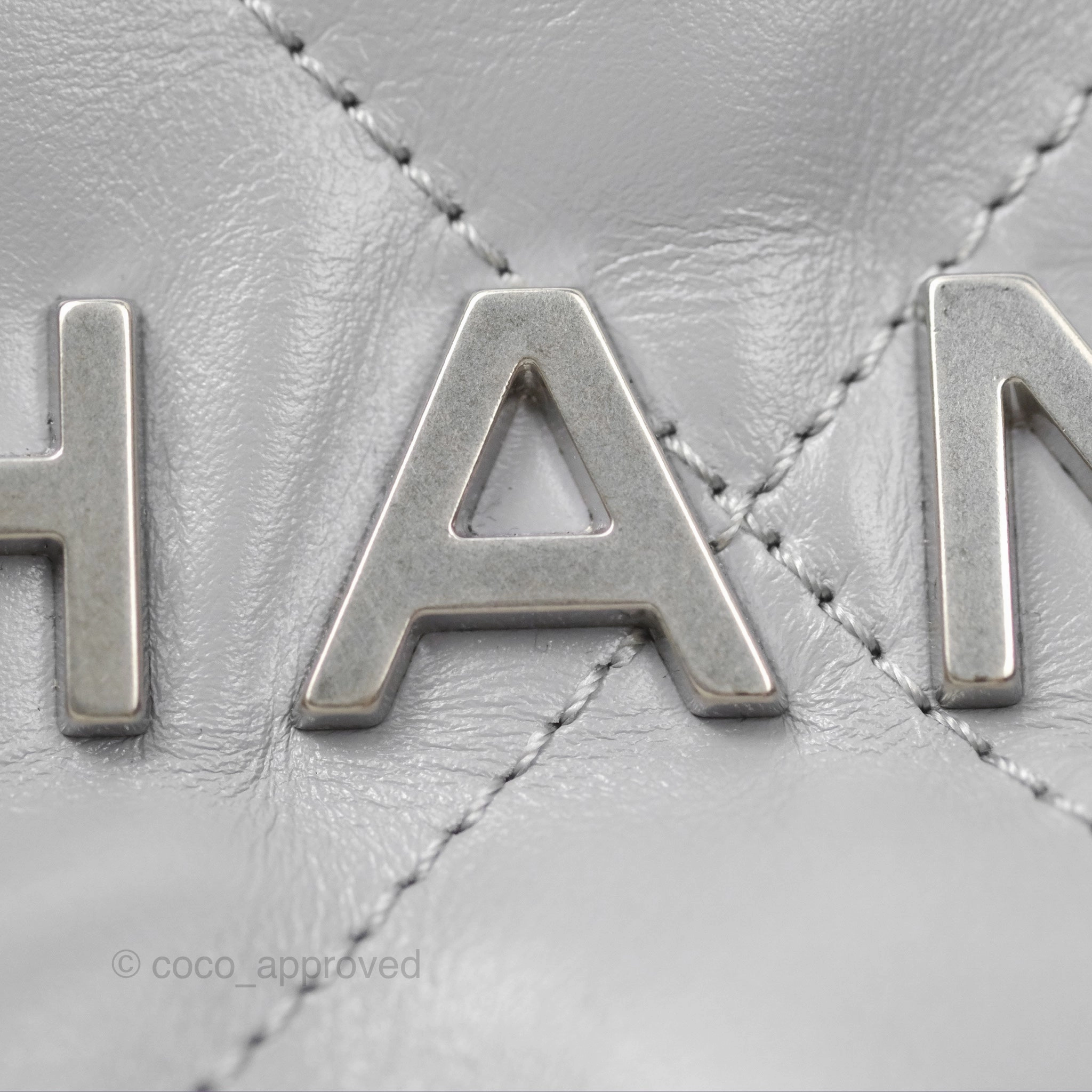 Chanel 22 Mini Bag Light Grey Shiny Crumpled Calfskin Matte Silver Hardware