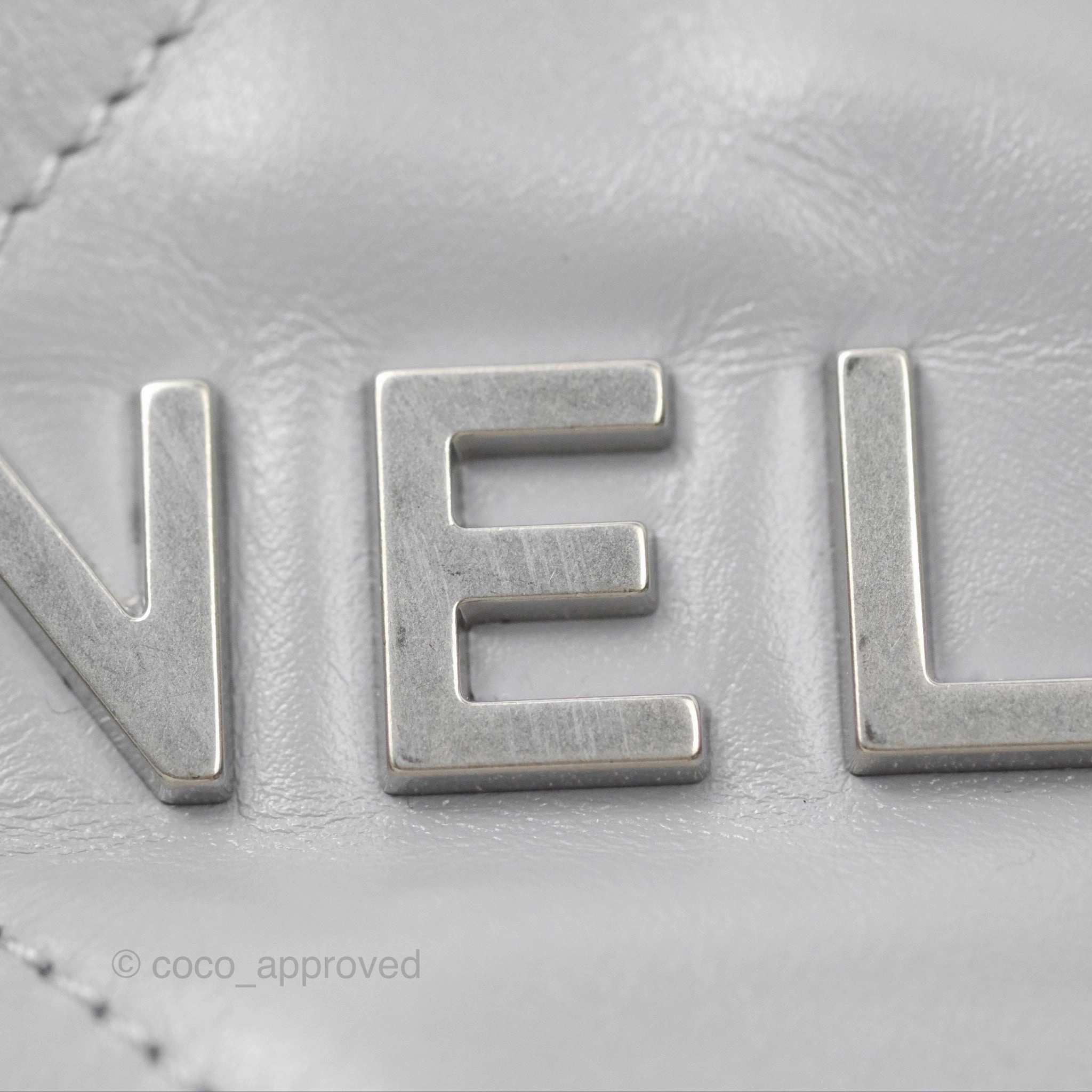 Chanel 22 Mini Bag Light Grey Shiny Crumpled Calfskin Matte Silver Hardware