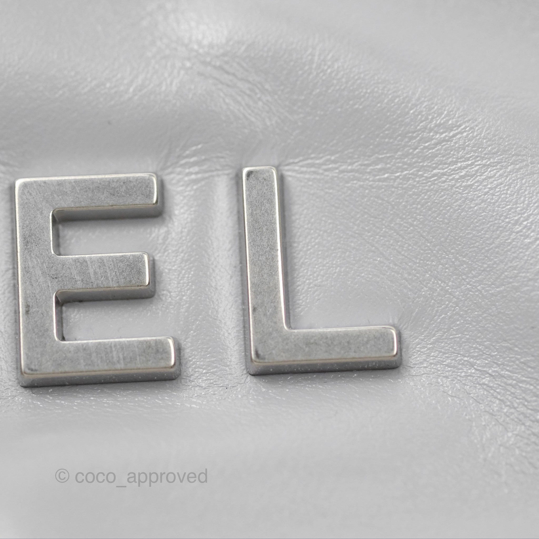 Chanel 22 Mini Bag Light Grey Shiny Crumpled Calfskin Matte Silver Hardware