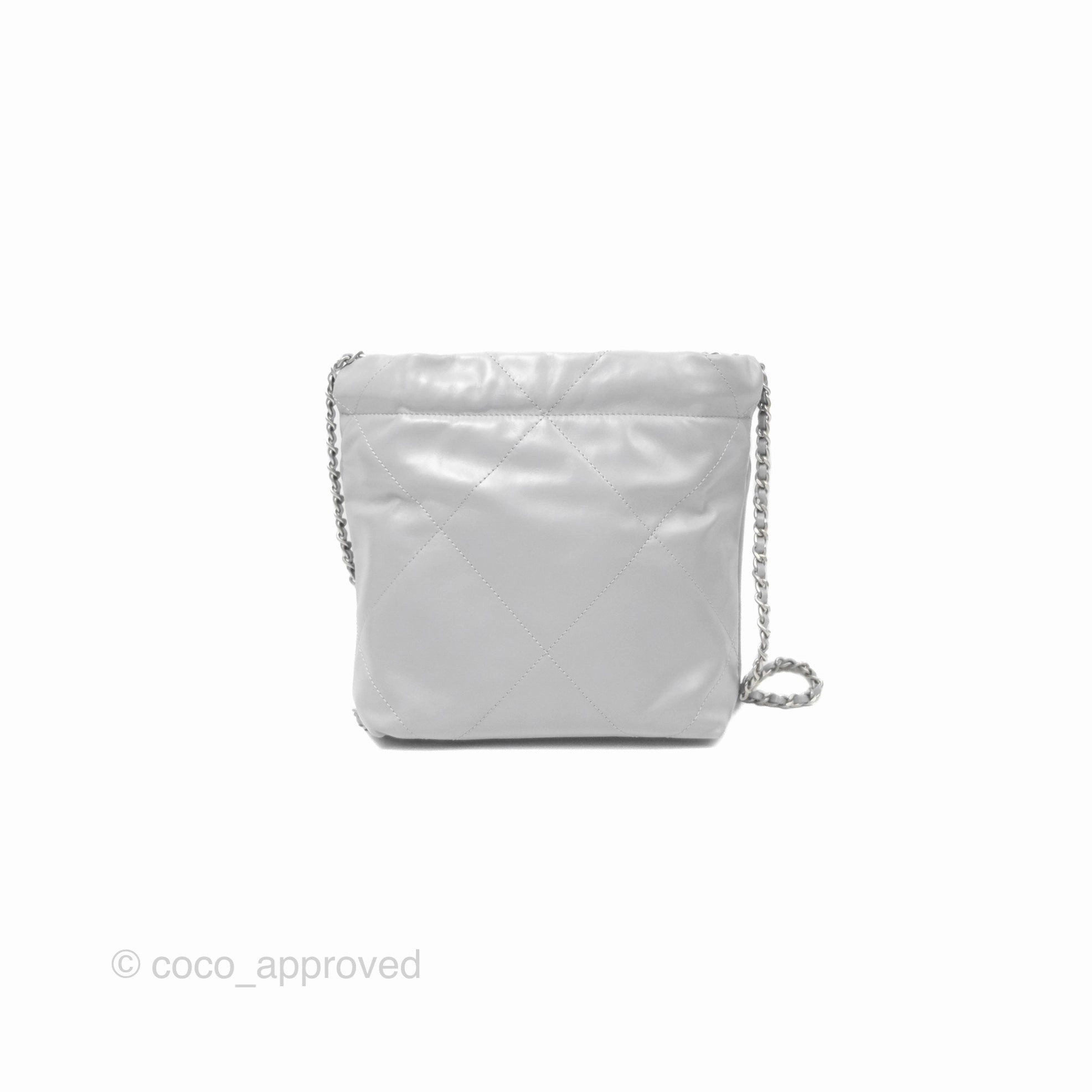 Chanel 22 Mini Bag Light Grey Shiny Crumpled Calfskin Matte Silver Hardware