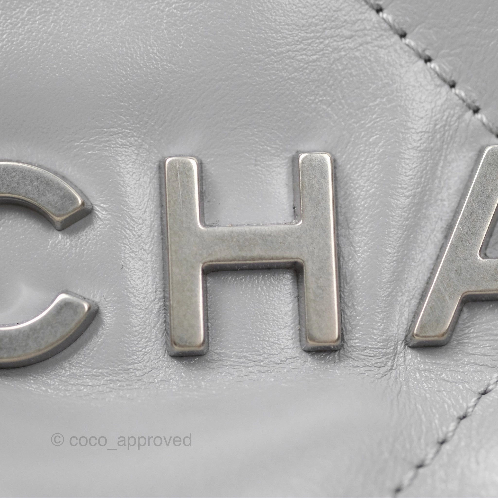 Chanel 22 Mini Bag Light Grey Shiny Crumpled Calfskin Matte Silver Hardware