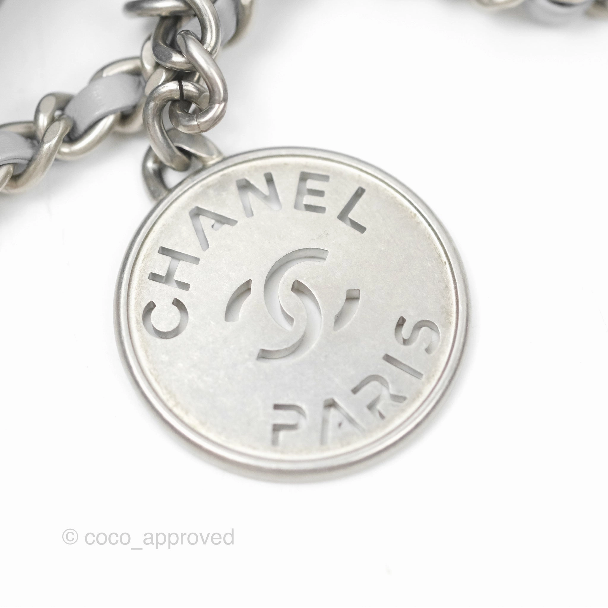 Chanel 22 Mini Bag Light Grey Shiny Crumpled Calfskin Matte Silver Hardware