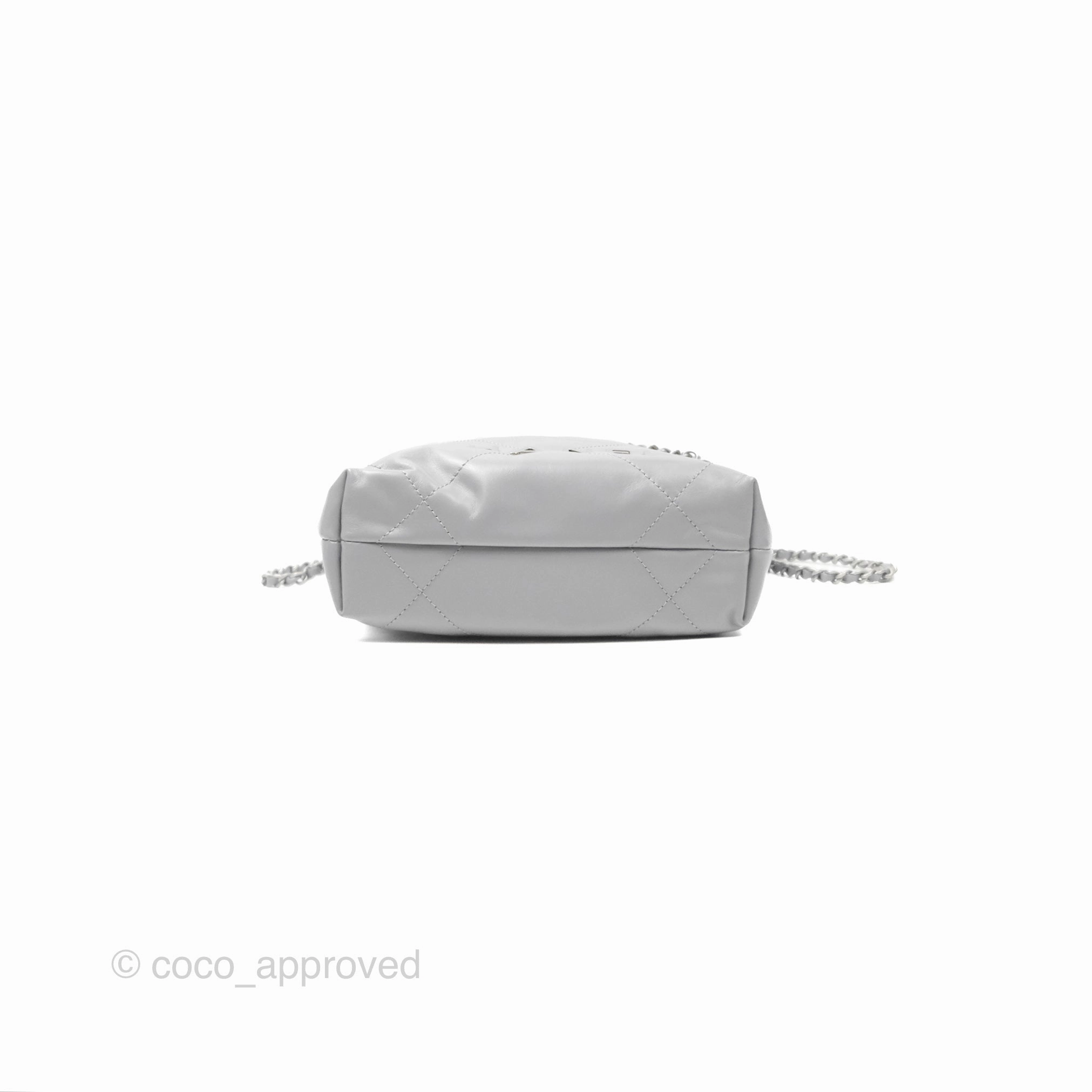 Chanel 22 Mini Bag Light Grey Shiny Crumpled Calfskin Matte Silver Hardware