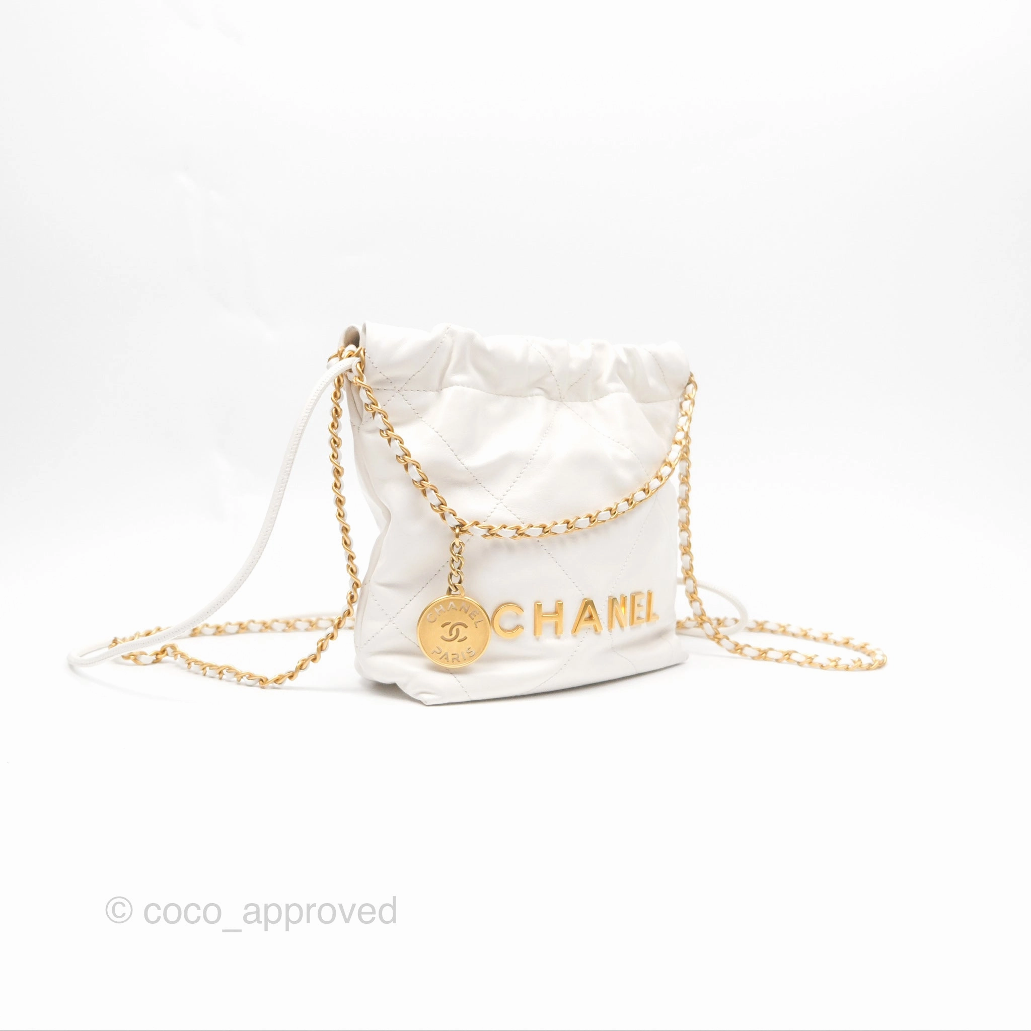 Chanel 22 Mini Bag White Shiny Crumpled Calfskin