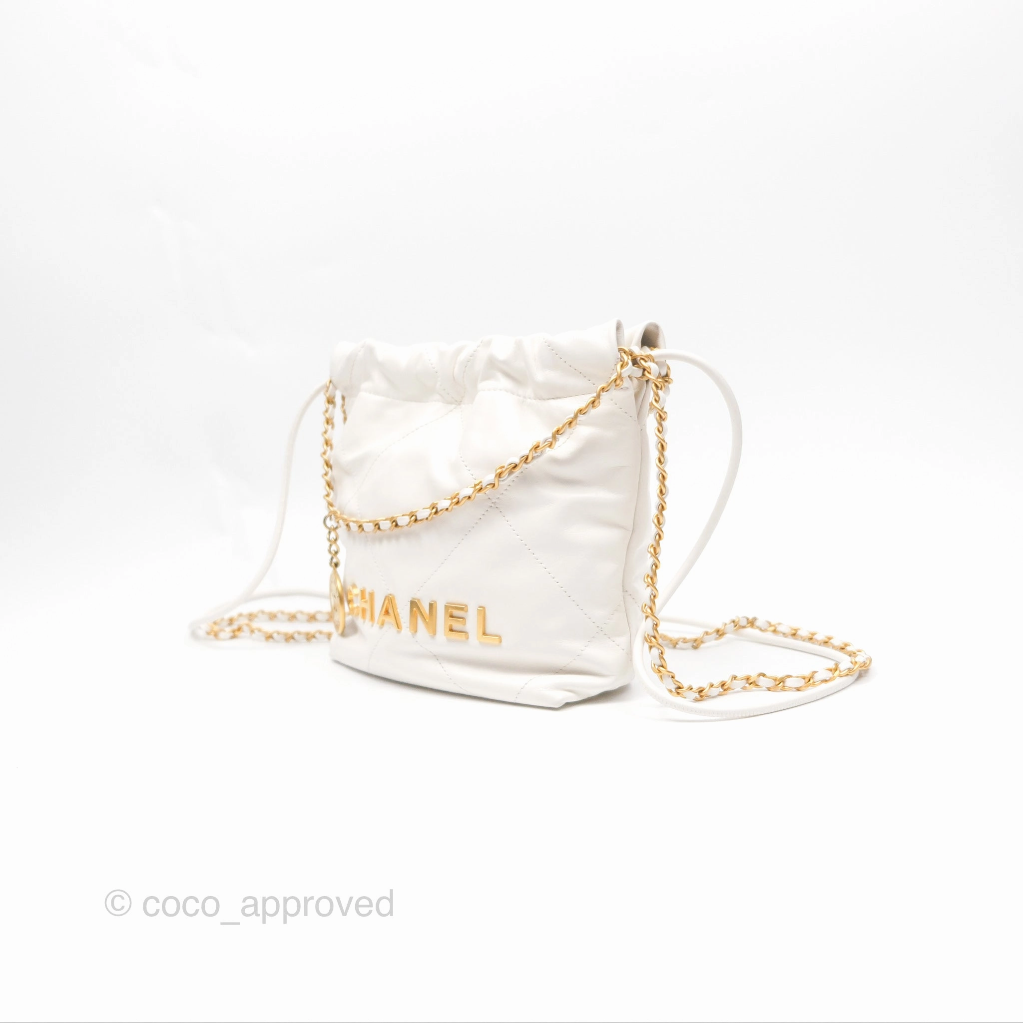 Chanel 22 Mini Bag White Shiny Crumpled Calfskin
