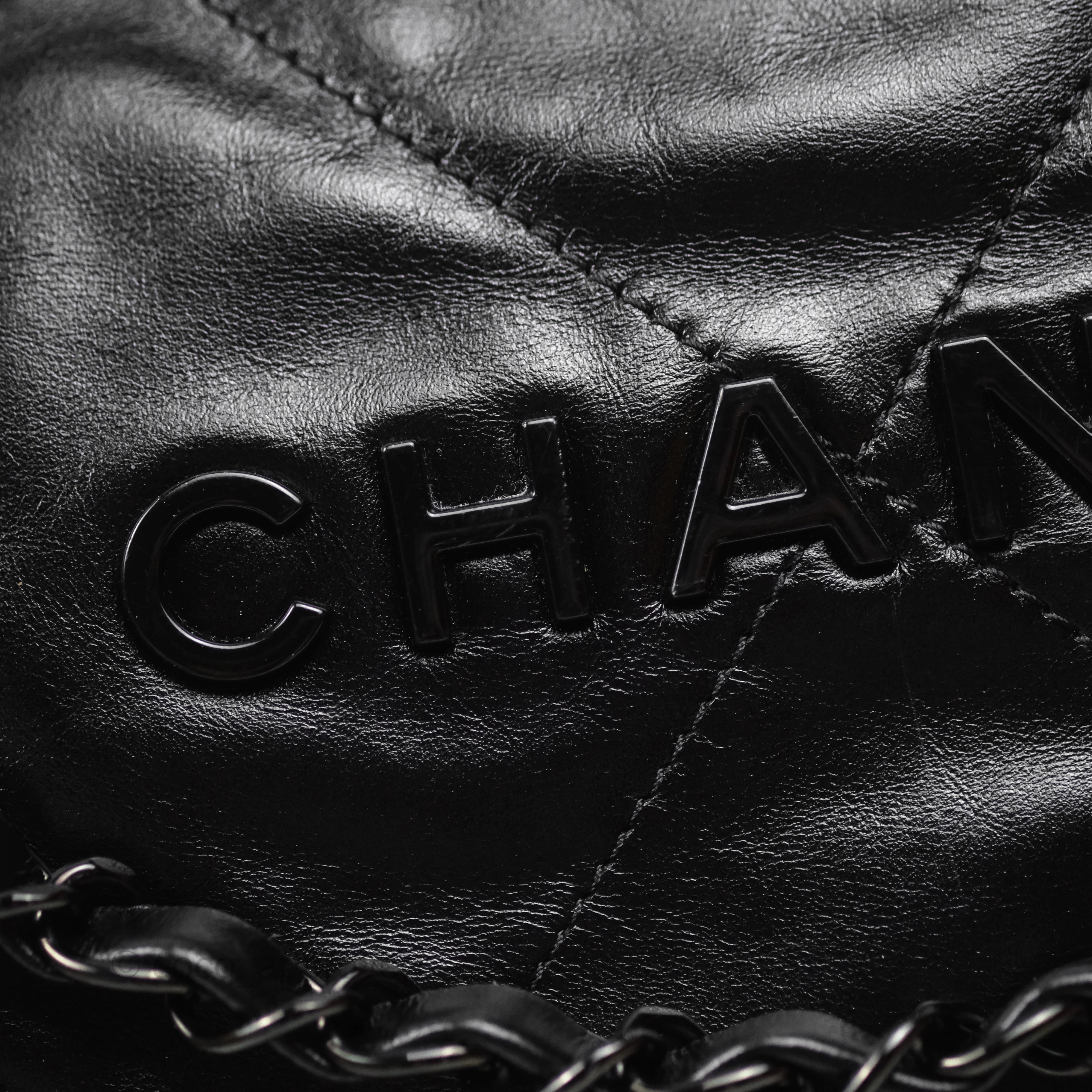 Chanel 22 Small Black Calfskin So Black Hardware