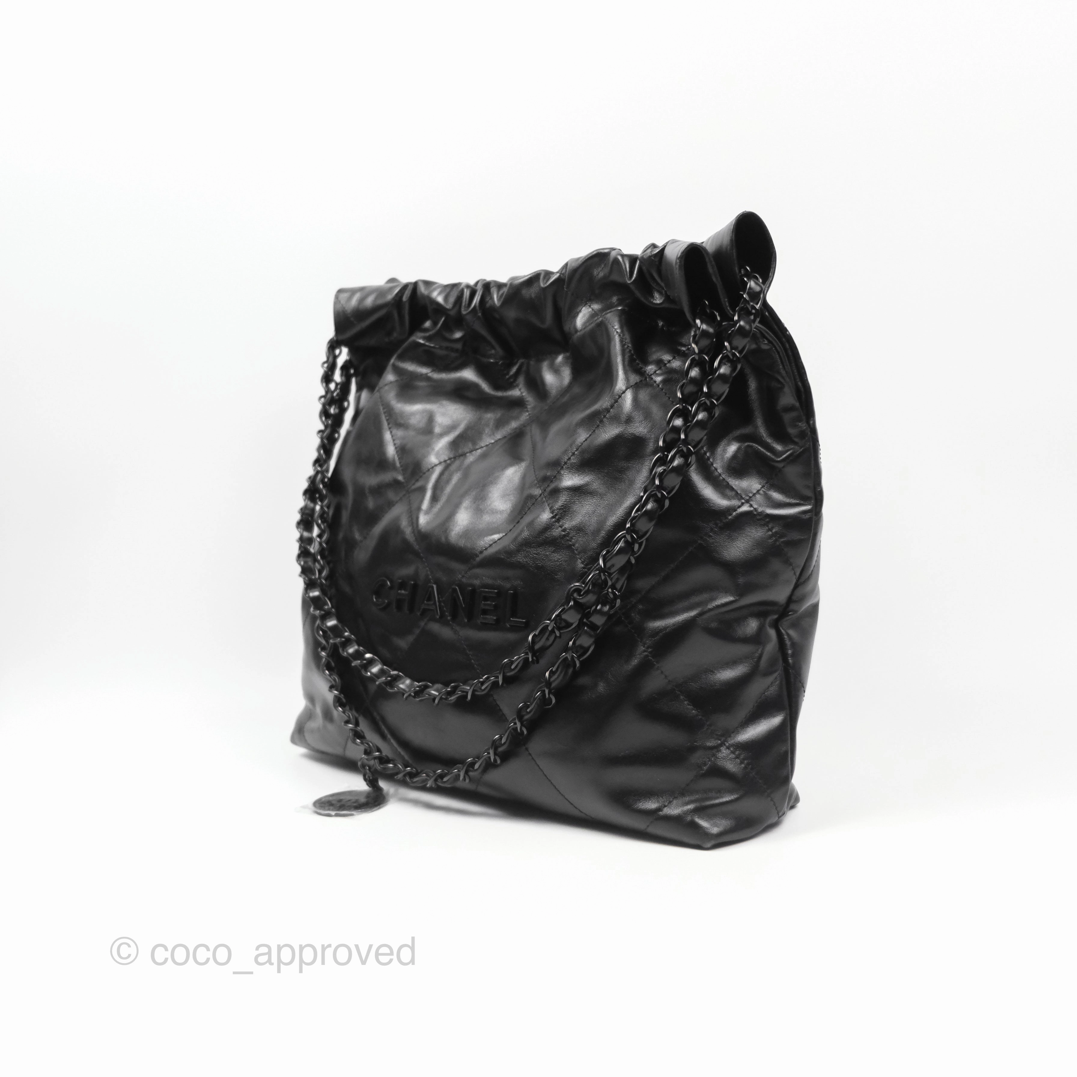 Chanel 22 Small Black Calfskin So Black Hardware