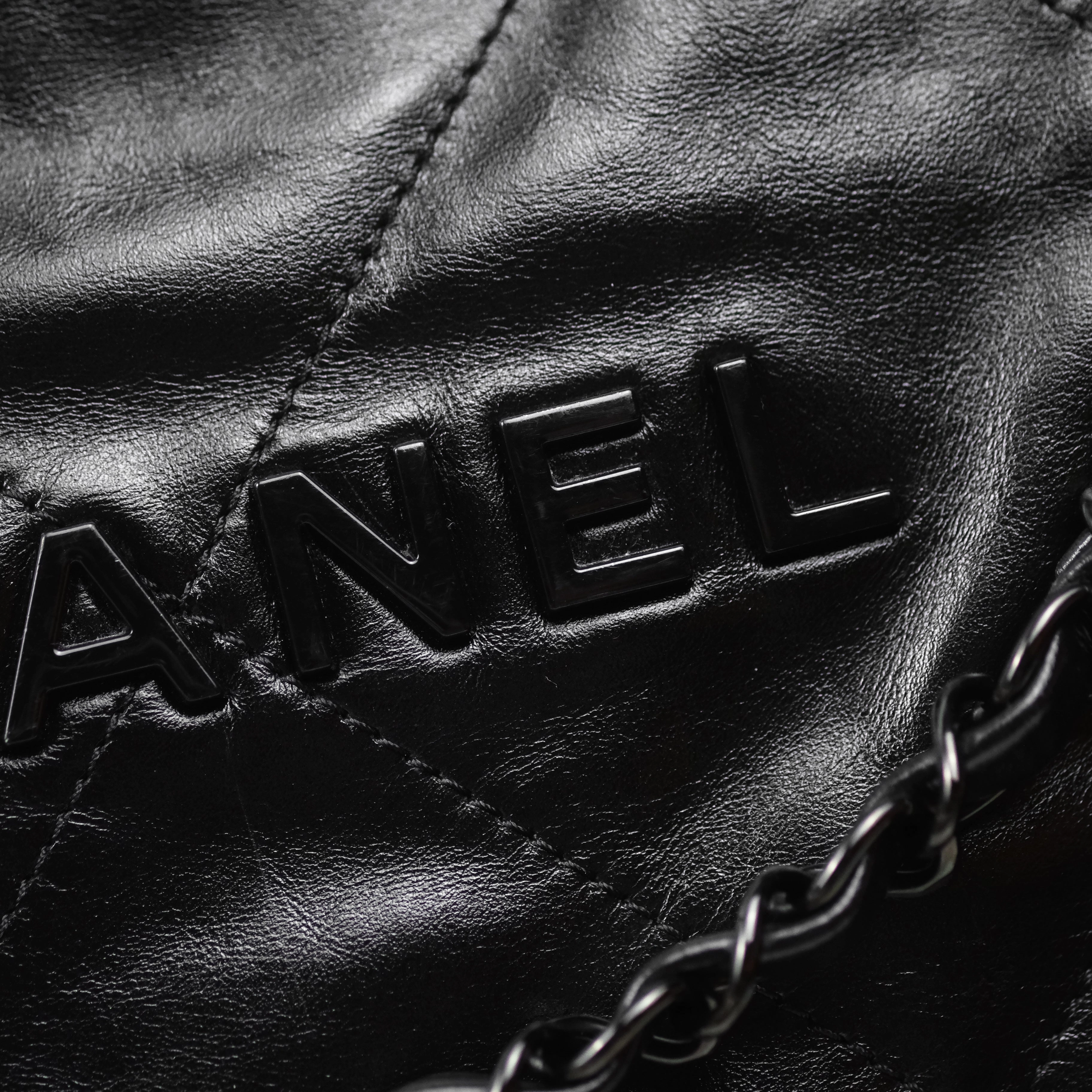 Chanel 22 Small Black Calfskin So Black Hardware