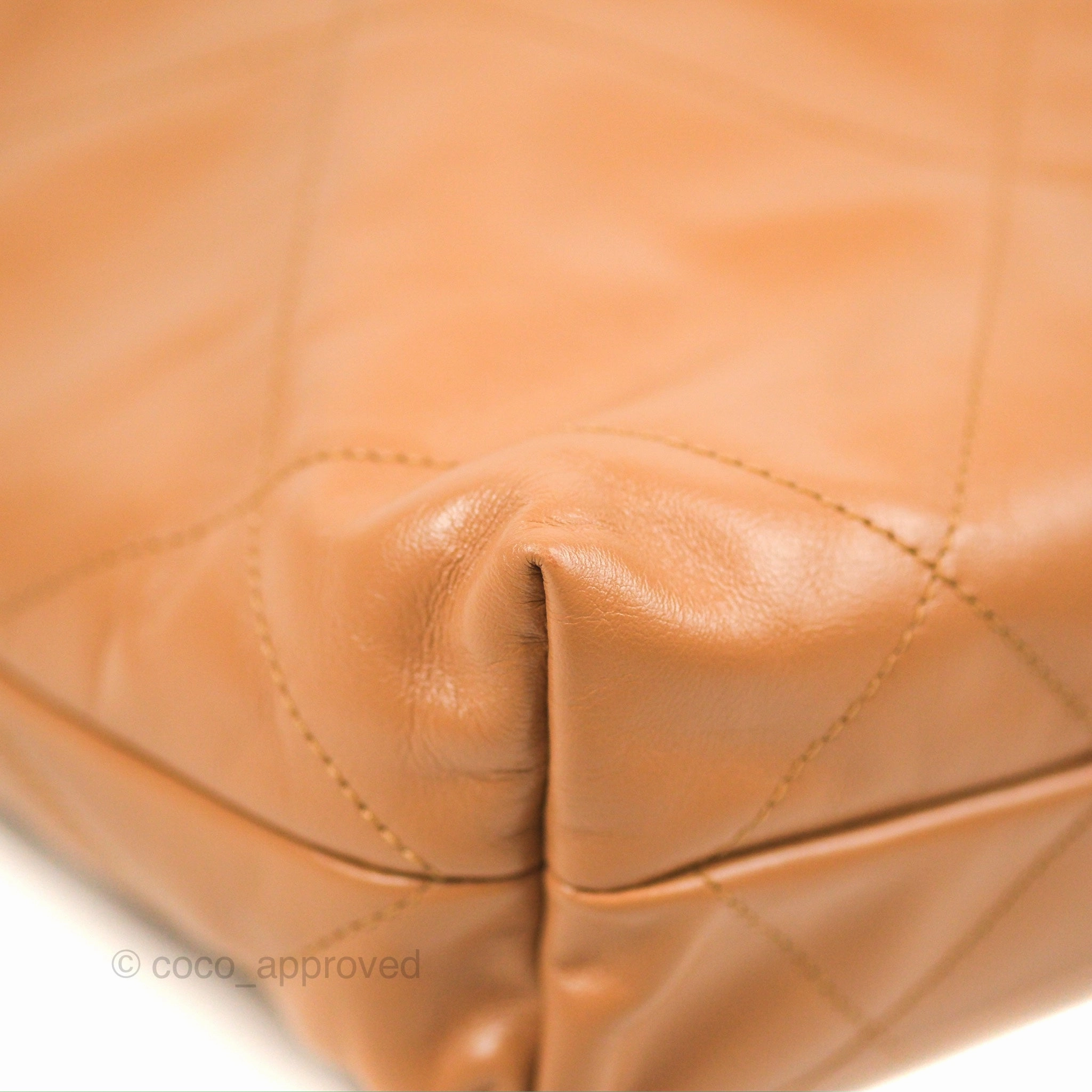 Chanel 22 Small Caramel Beige Shiny Calfskin Aged Gold Hardware
