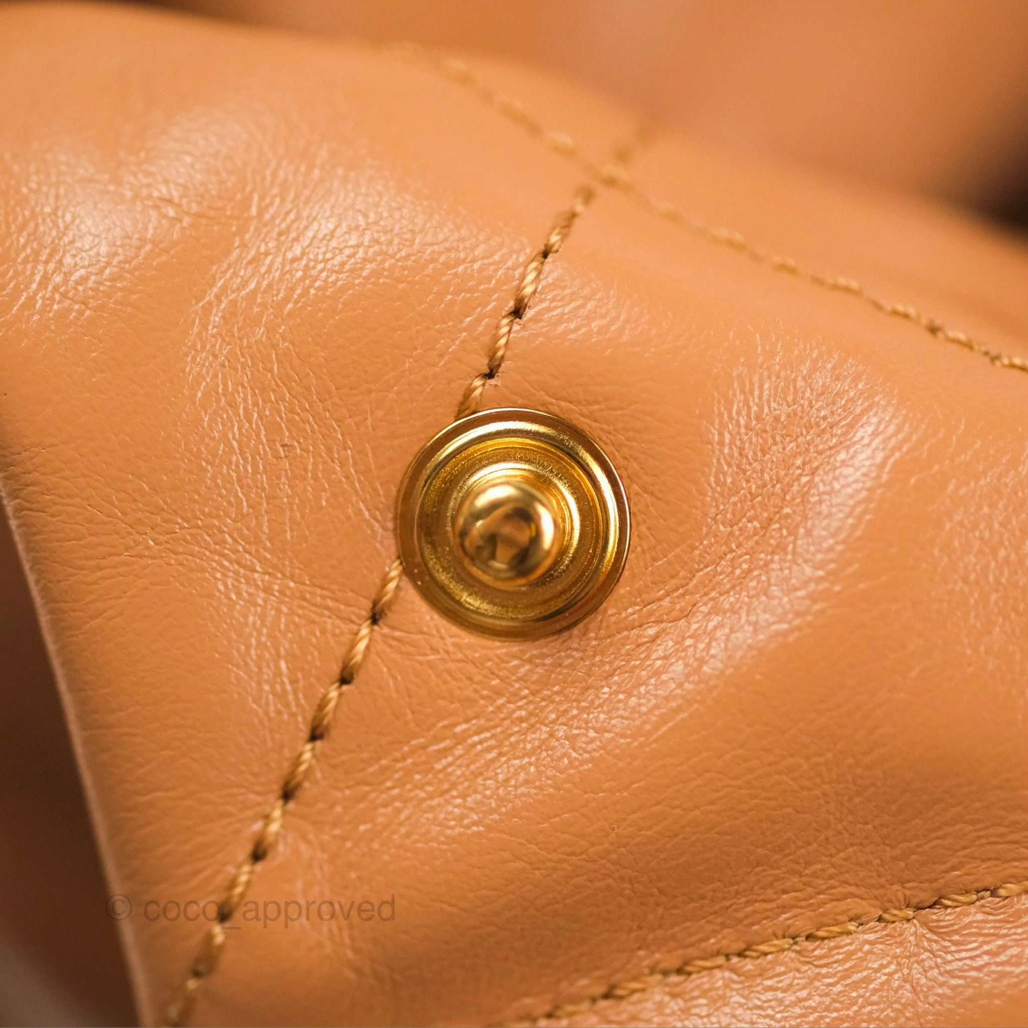 Chanel 22 Small Caramel Beige Shiny Calfskin Aged Gold Hardware