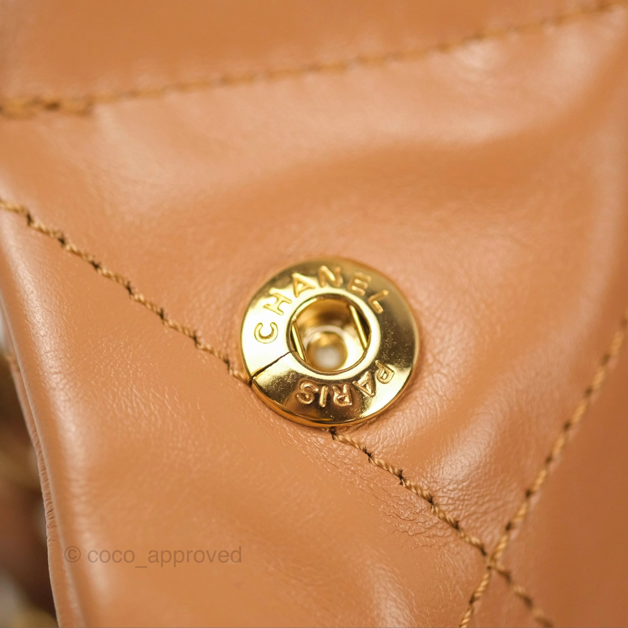 Chanel 22 Small Caramel Beige Shiny Calfskin Aged Gold Hardware