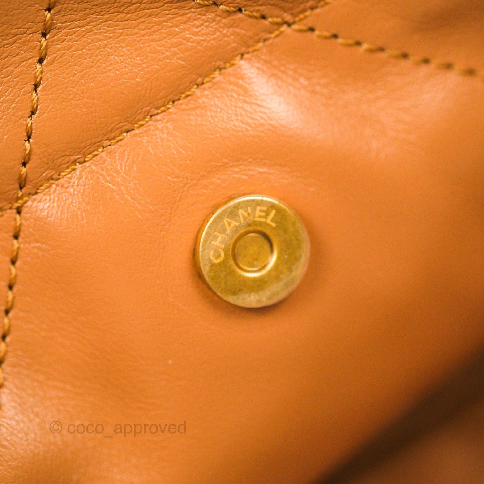 Chanel 22 Small Caramel Beige Shiny Calfskin Aged Gold Hardware