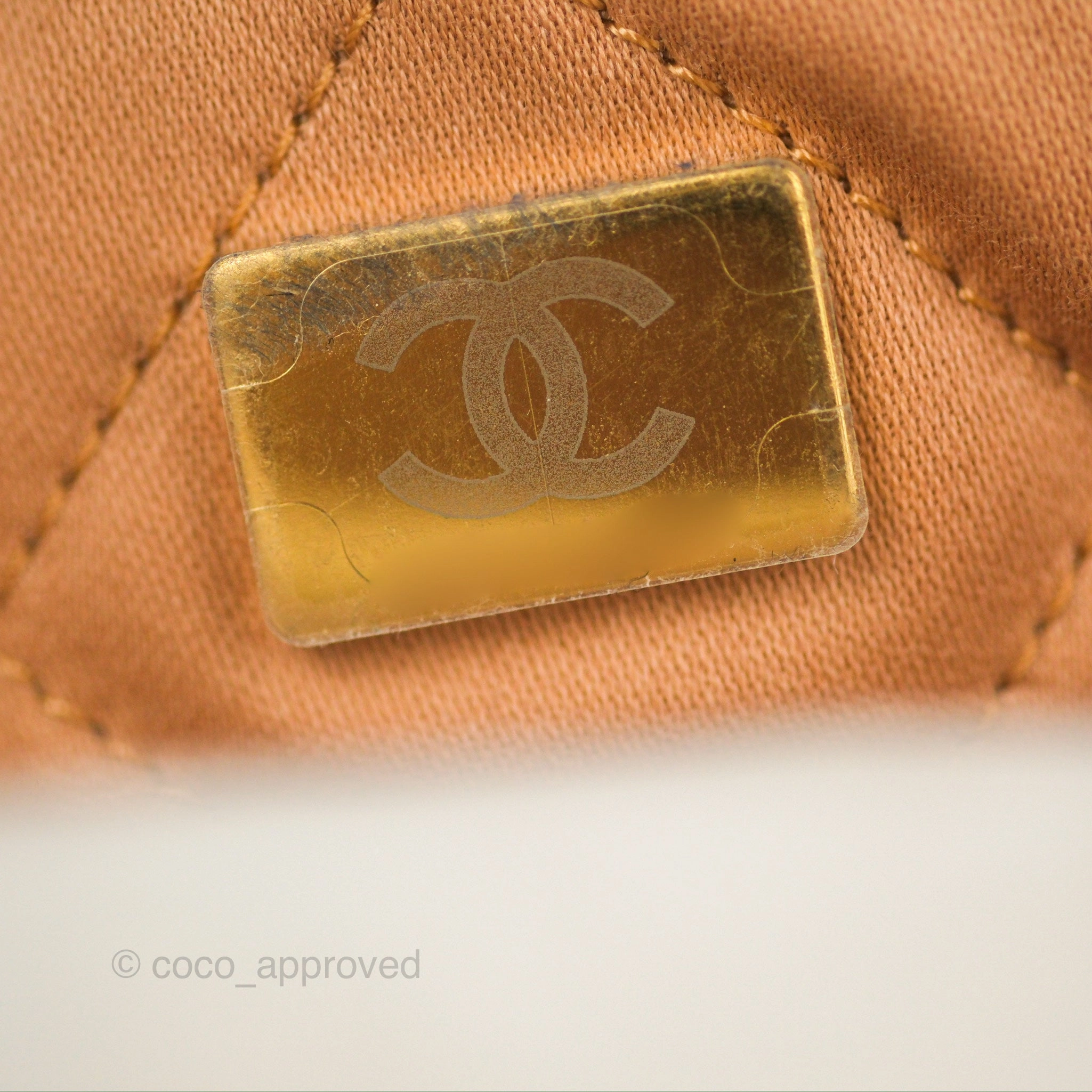 Chanel 22 Small Caramel Beige Shiny Calfskin Aged Gold Hardware