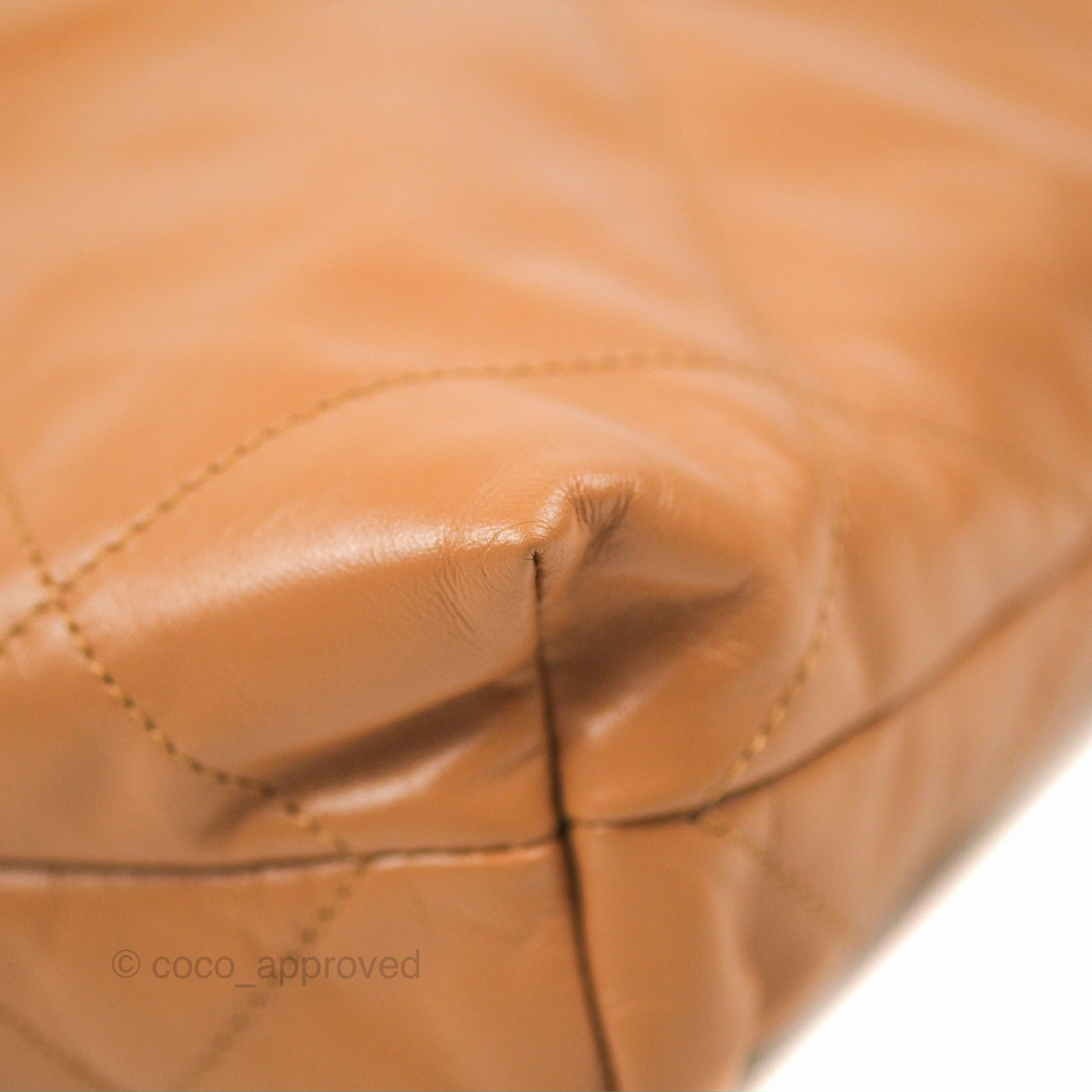 Chanel 22 Small Caramel Beige Shiny Calfskin Aged Gold Hardware
