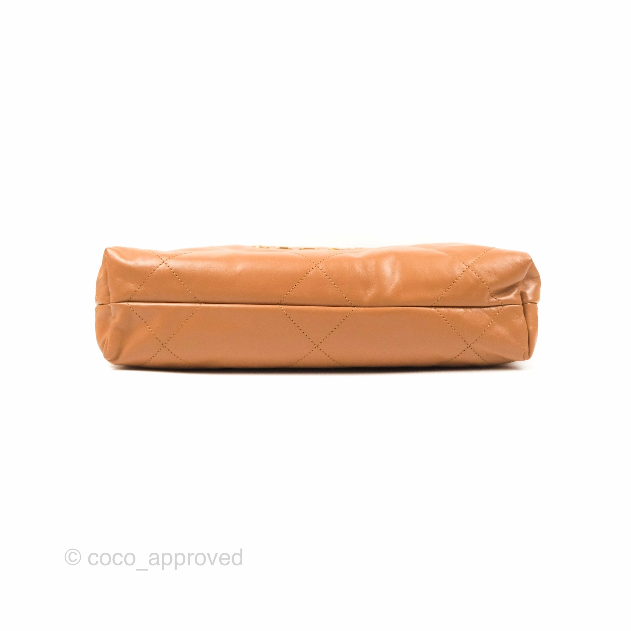 Chanel 22 Small Caramel Beige Shiny Calfskin Aged Gold Hardware
