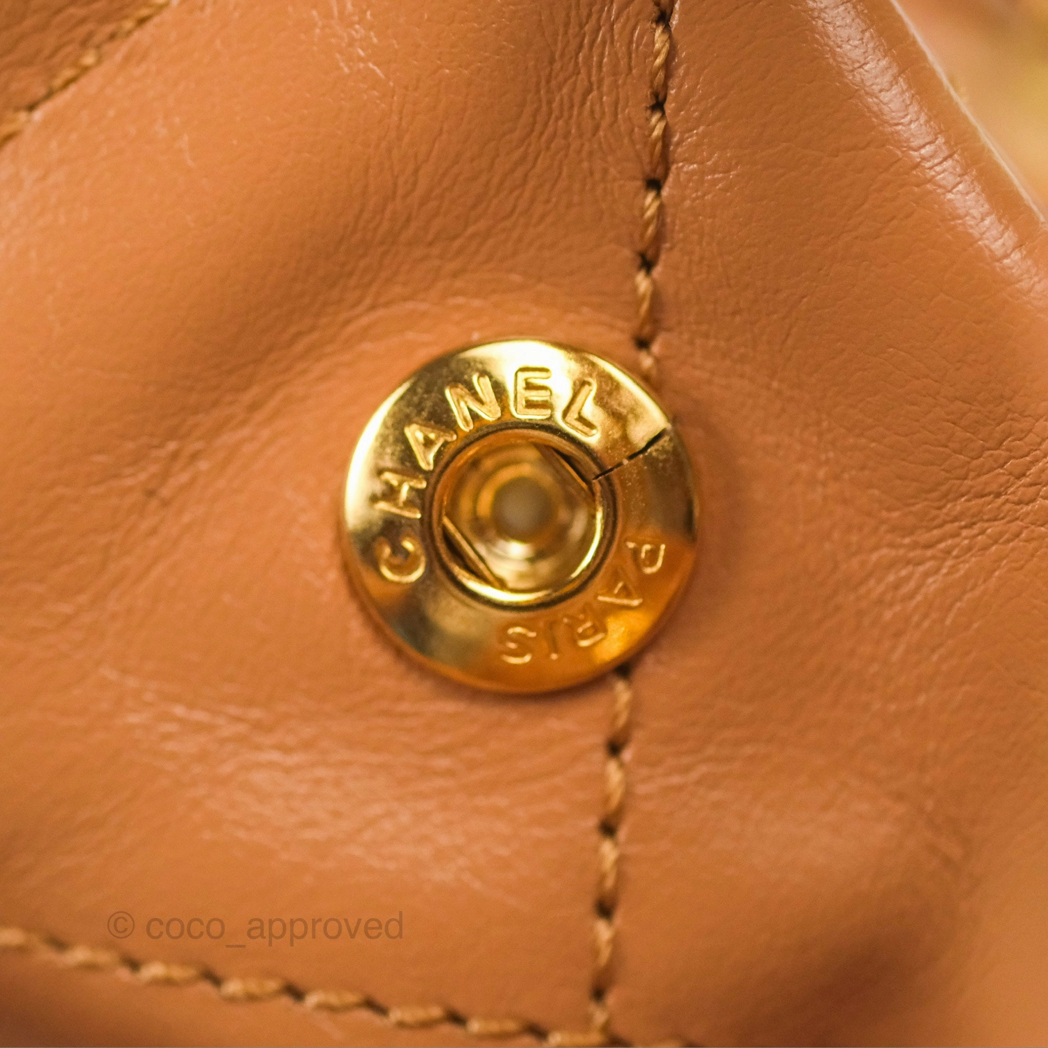 Chanel 22 Small Caramel Beige Shiny Calfskin Aged Gold Hardware