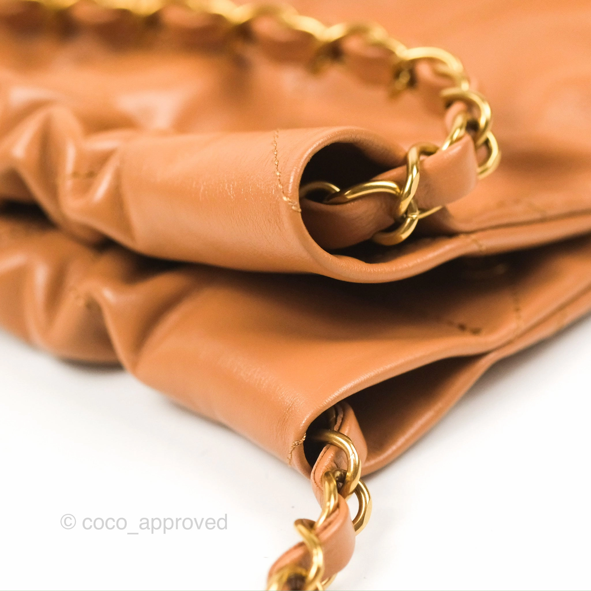 Chanel 22 Small Caramel Beige Shiny Calfskin Aged Gold Hardware