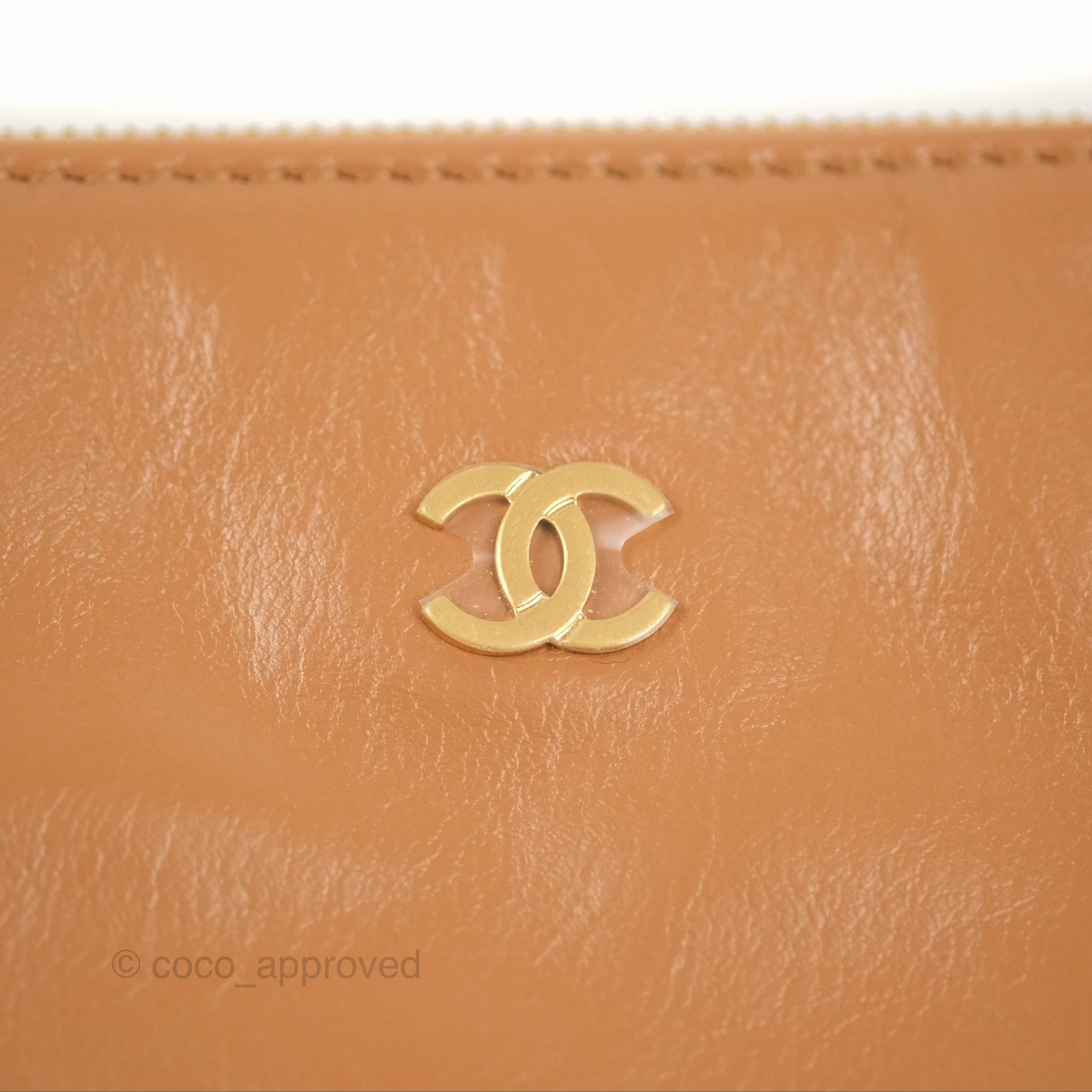 Chanel 22 Small Caramel Beige Shiny Calfskin Aged Gold Hardware