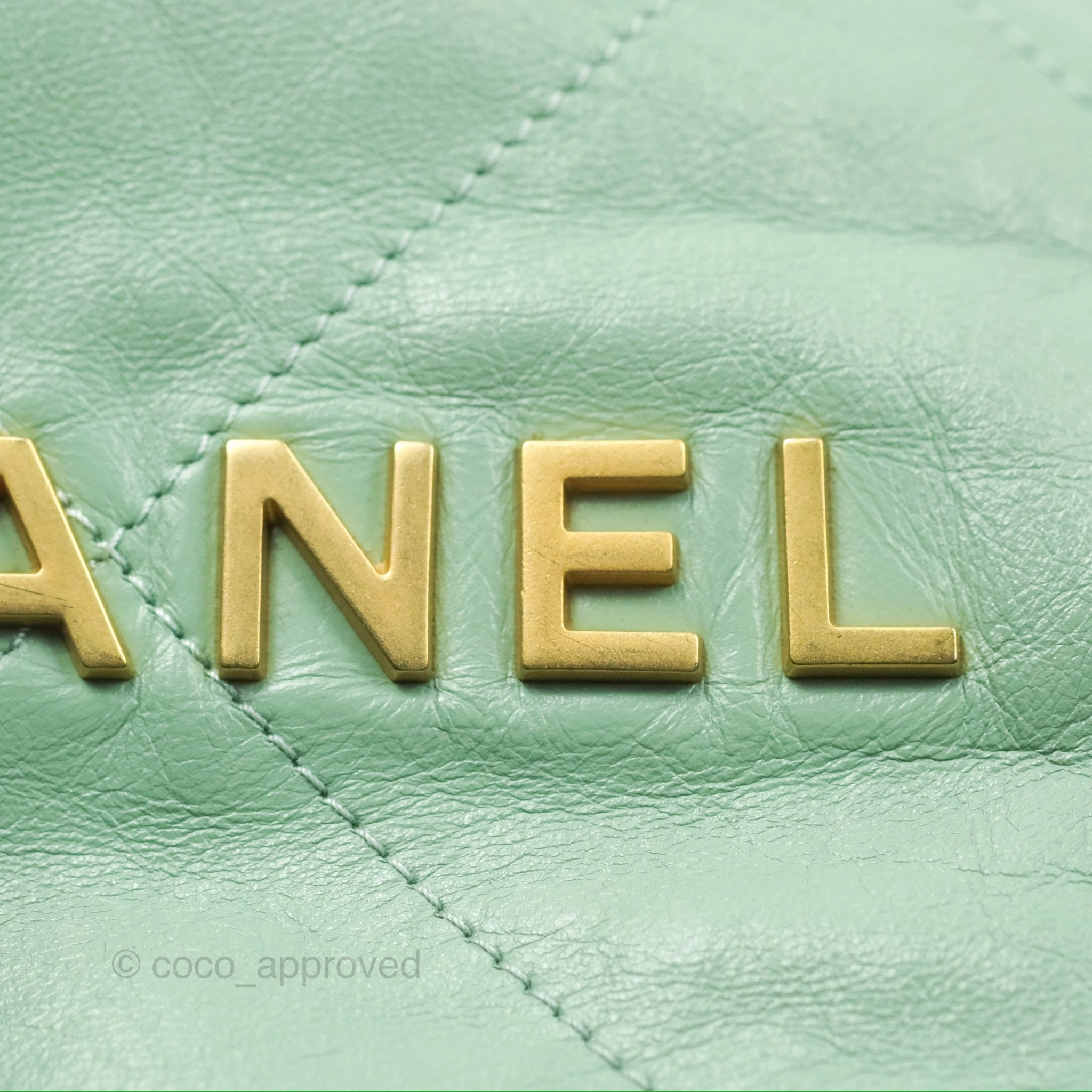 Chanel 22 Small Mint Green Shiny Calfskin Aged Gold Hardware