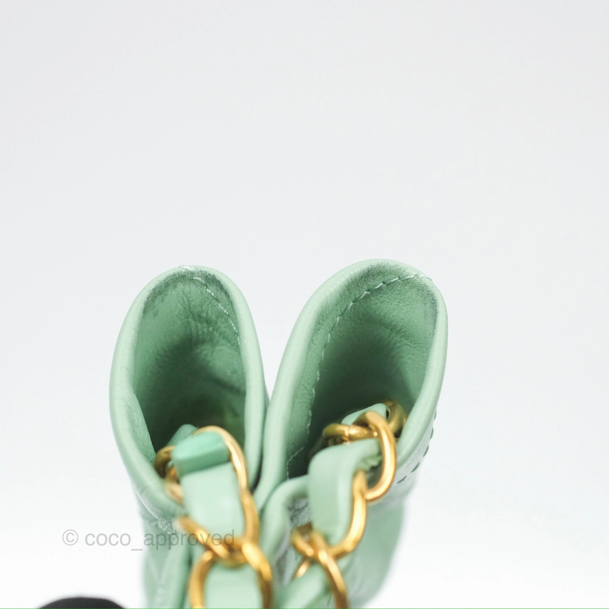 Chanel 22 Small Mint Green Shiny Calfskin Aged Gold Hardware