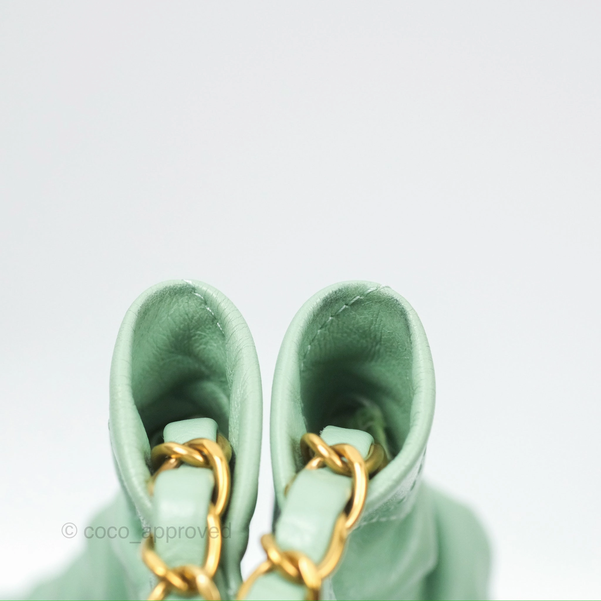Chanel 22 Small Mint Green Shiny Calfskin Aged Gold Hardware