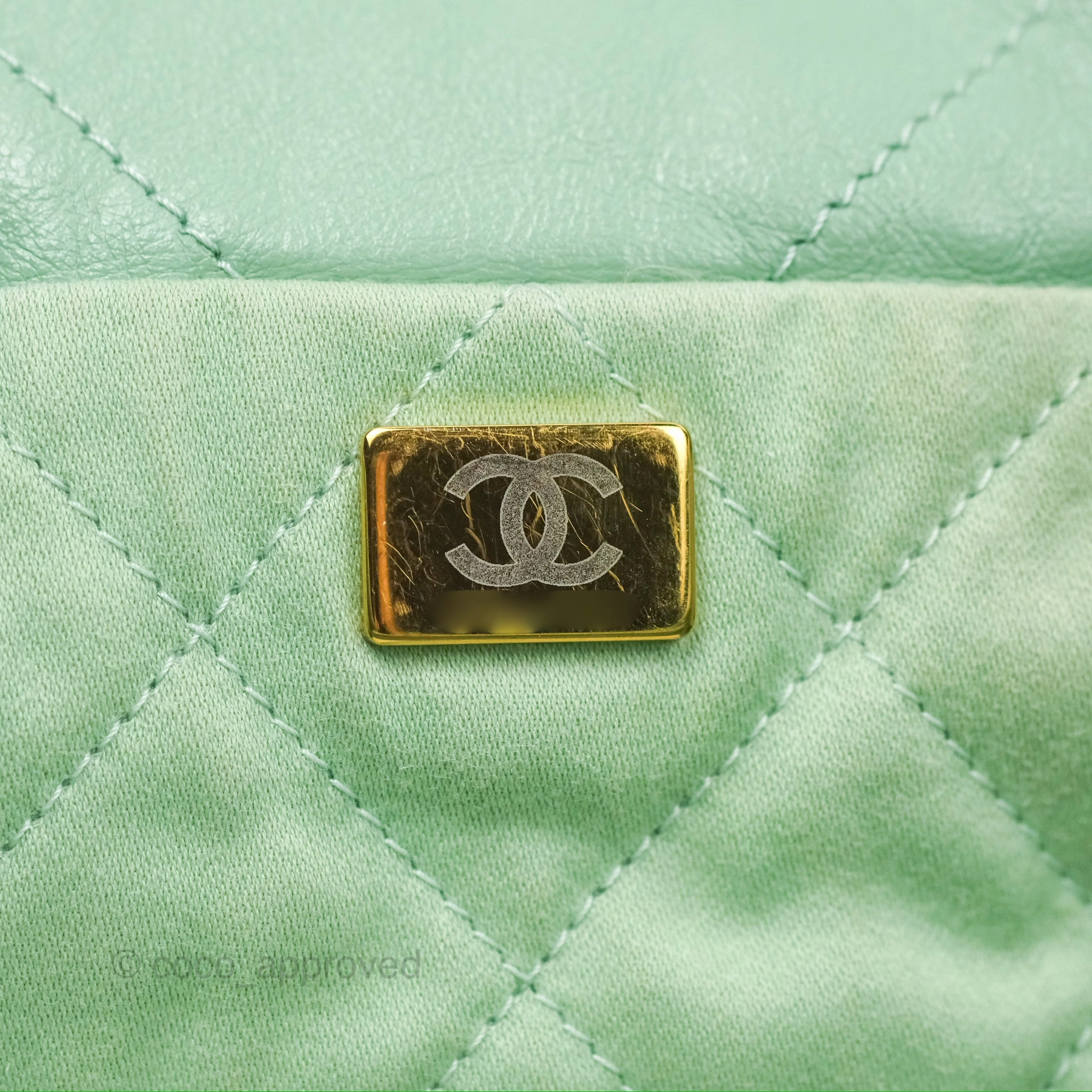 Chanel 22 Small Mint Green Shiny Calfskin Aged Gold Hardware