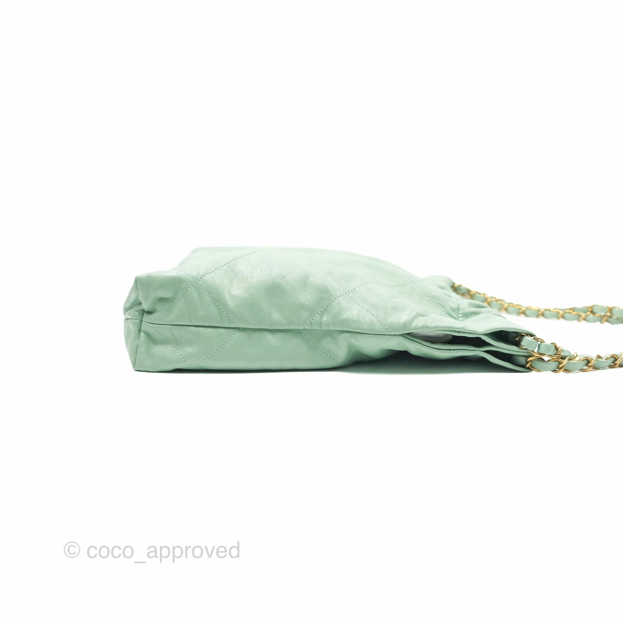 Chanel 22 Small Mint Green Shiny Calfskin Aged Gold Hardware