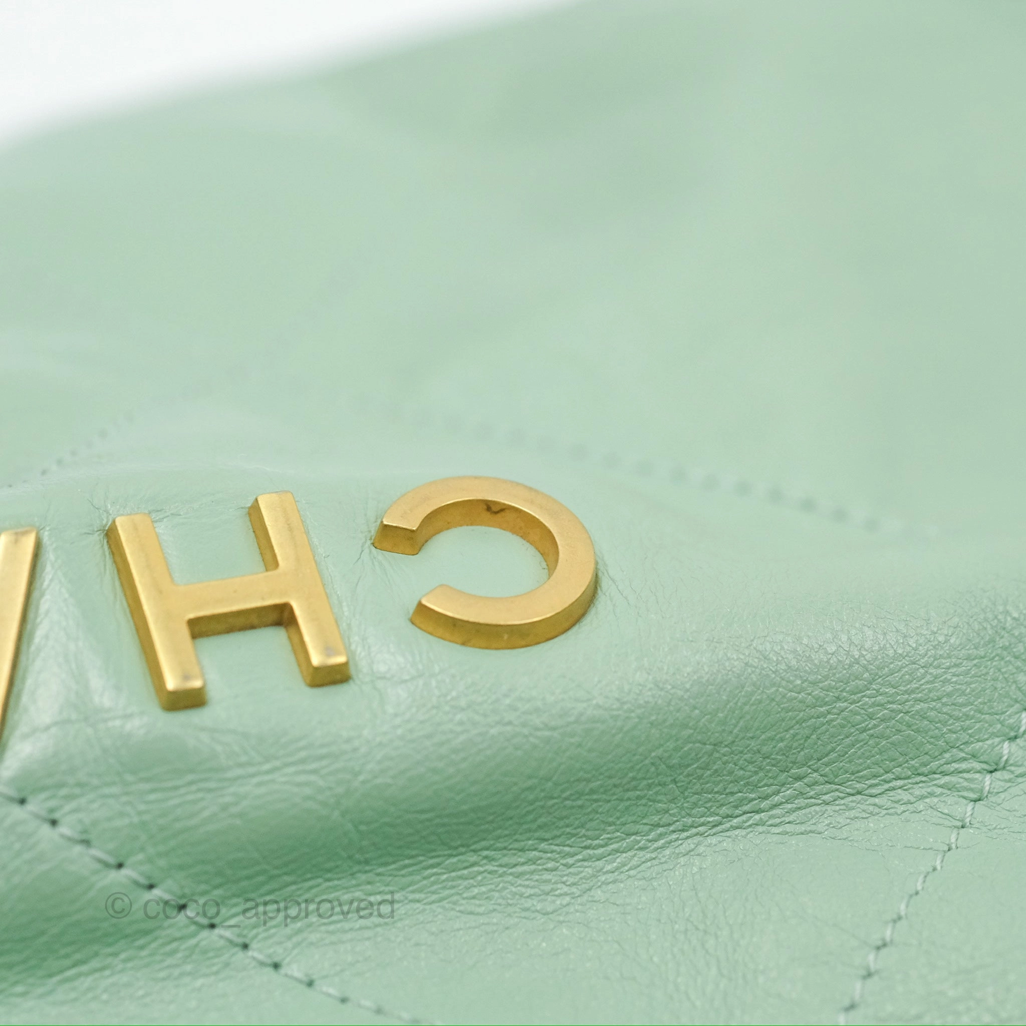 Chanel 22 Small Mint Green Shiny Calfskin Aged Gold Hardware