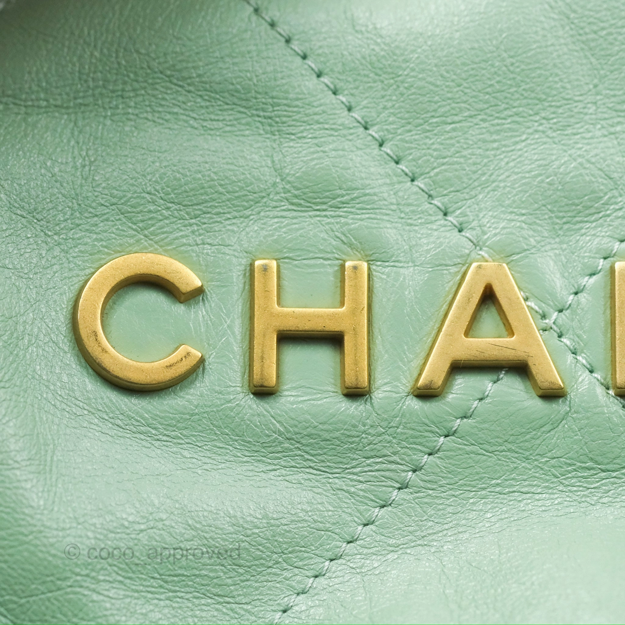 Chanel 22 Small Mint Green Shiny Calfskin Aged Gold Hardware