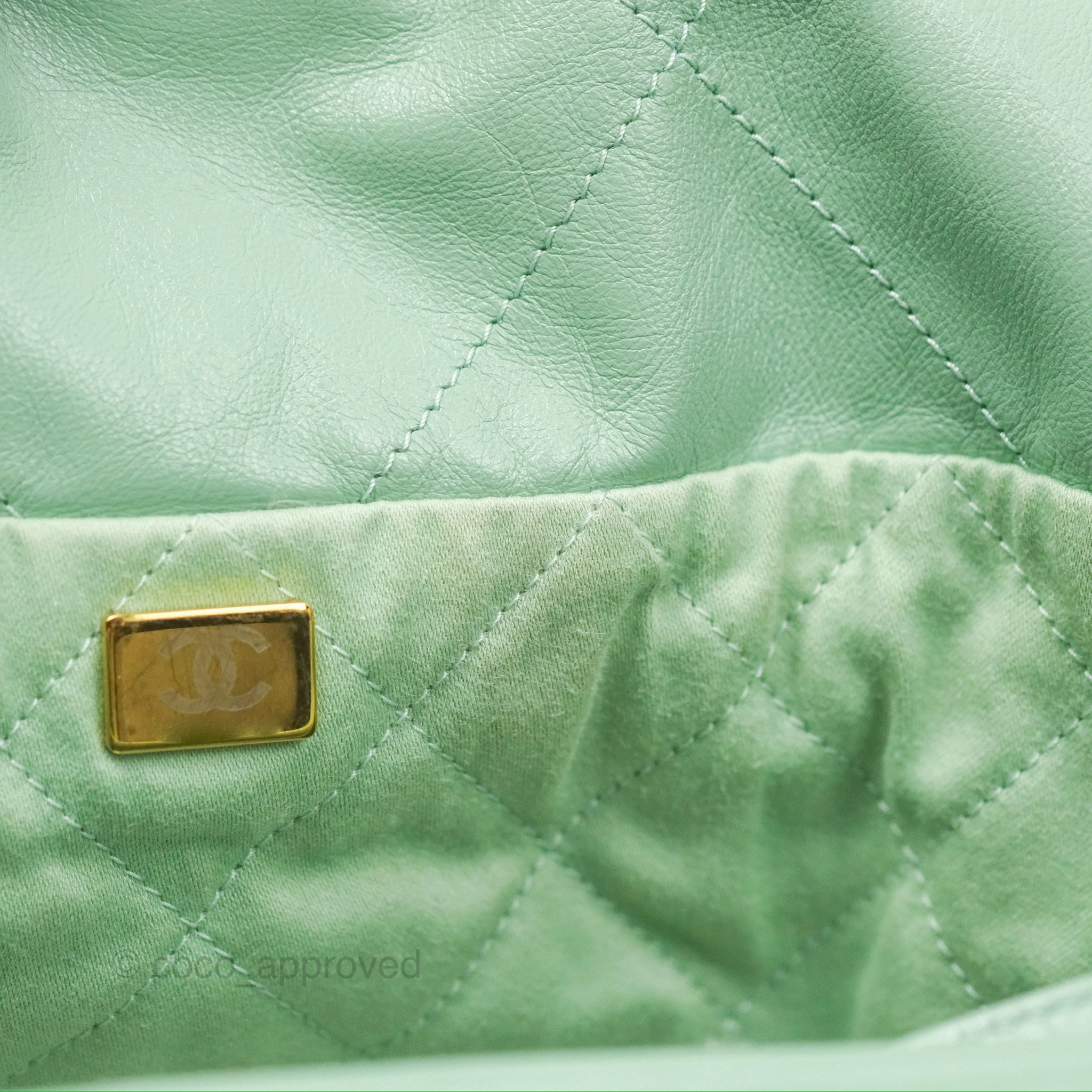 Chanel 22 Small Mint Green Shiny Calfskin Aged Gold Hardware