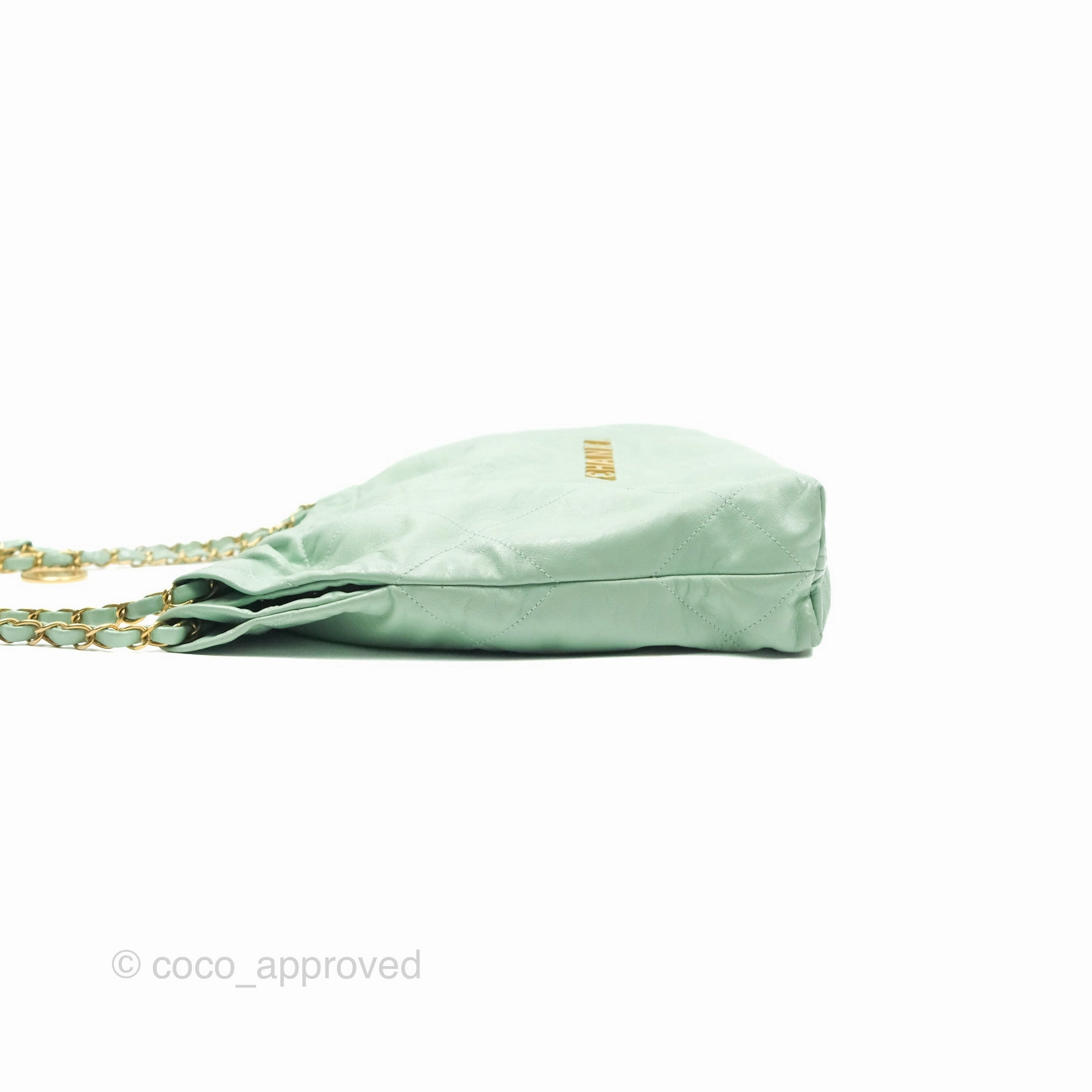 Chanel 22 Small Mint Green Shiny Calfskin Aged Gold Hardware